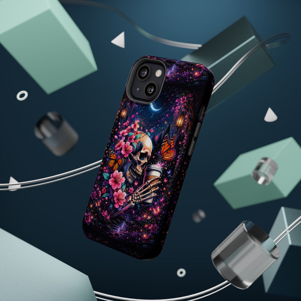 Skull & Cherry Blossom Phone Case – Floral Gothic MagSafe Cover