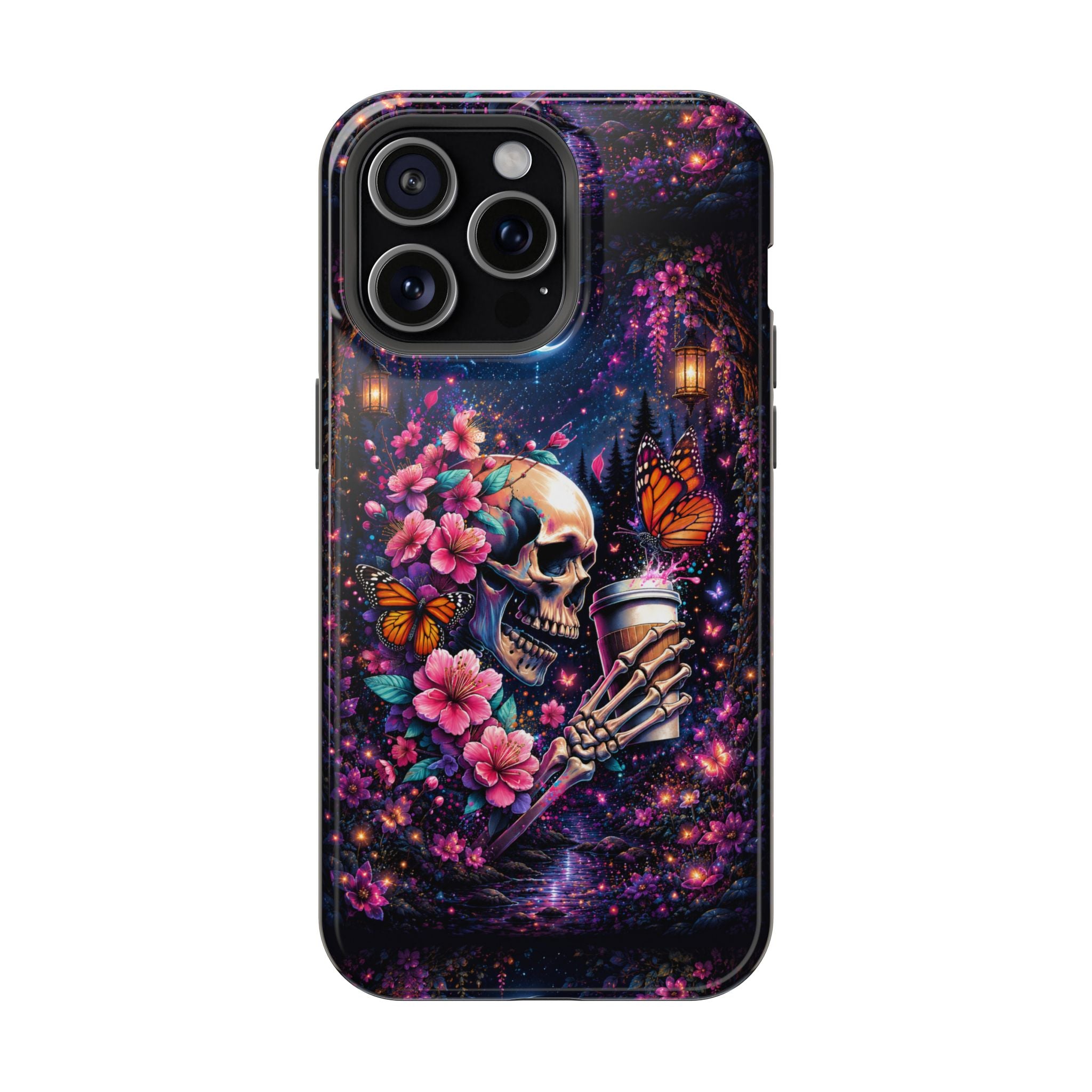 Skull & Cherry Blossom Phone Case – Floral Gothic MagSafe Cover