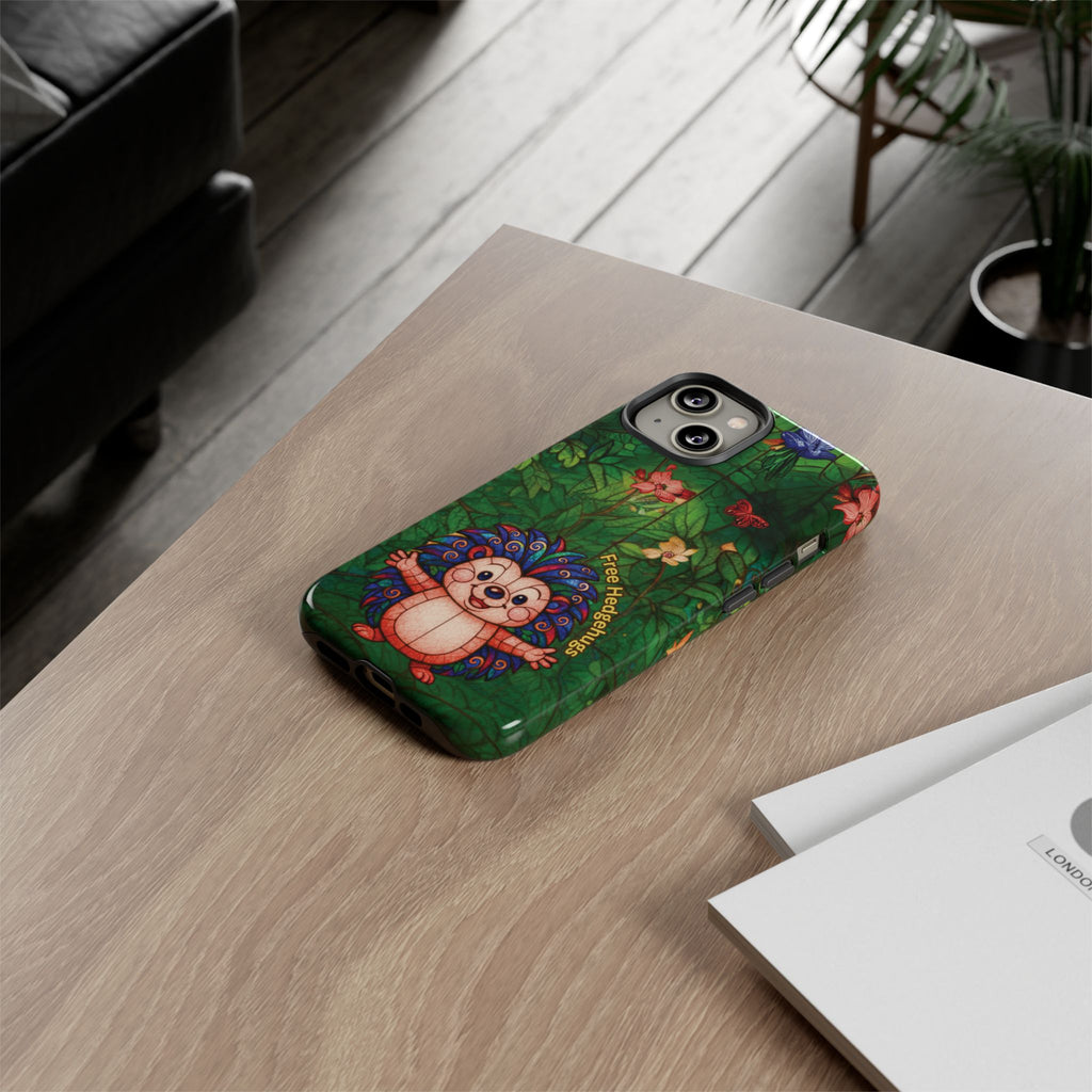 Stained Glass Hedgehog Phone Case – "Free Hedgehugs" Floral Design