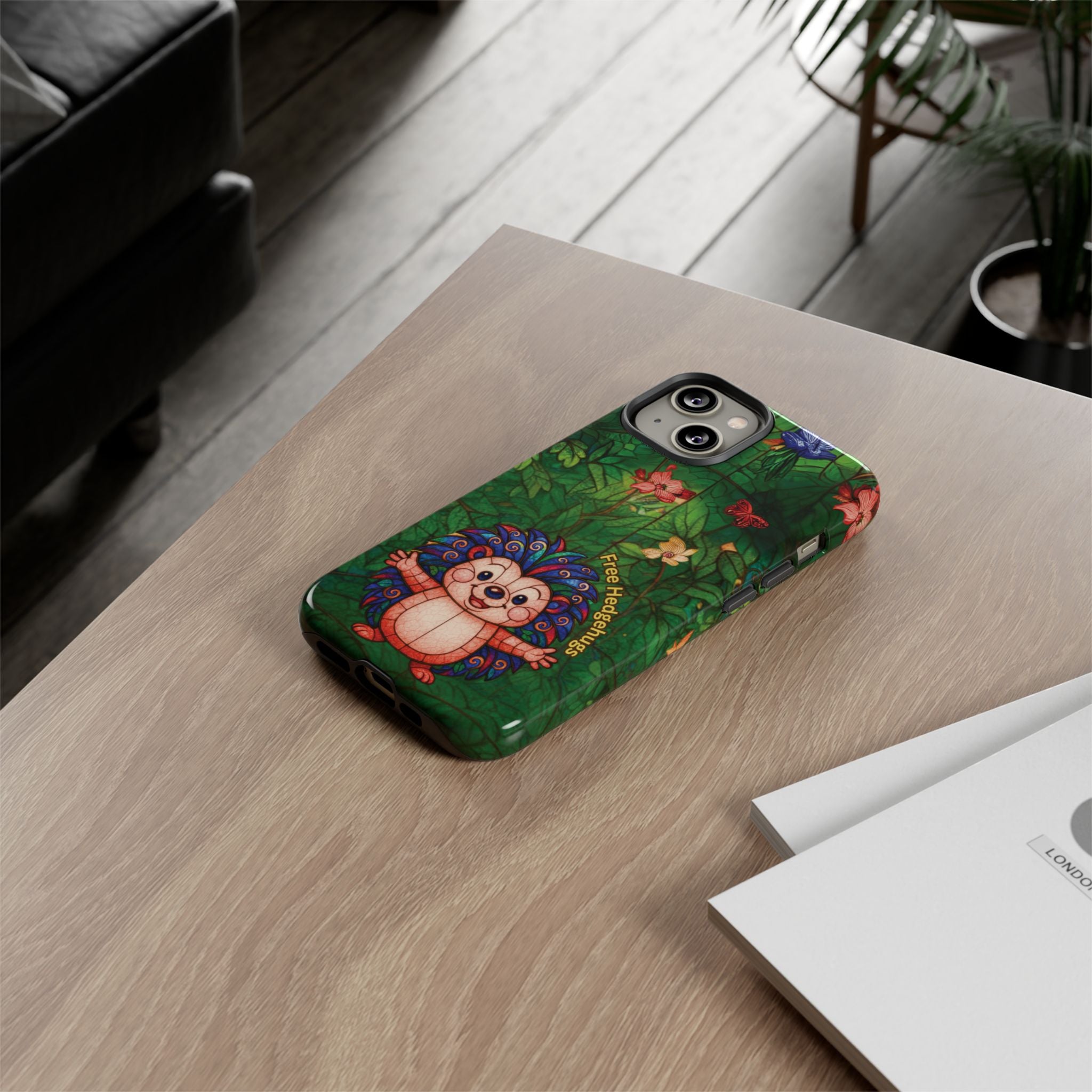 Stained Glass Hedgehog Phone Case – "Free Hedgehugs" Floral Design