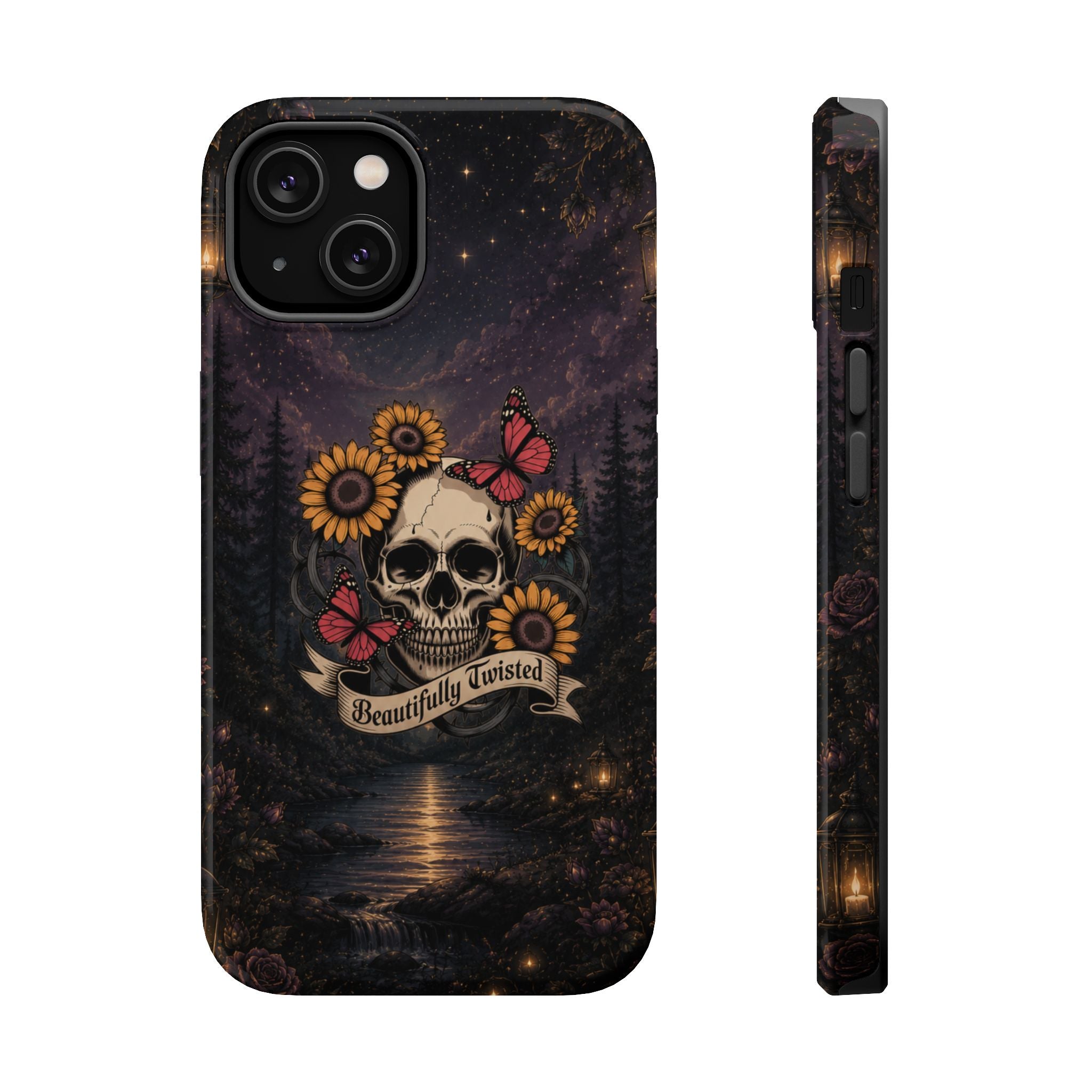 Skull, Sunflowers & Butterflies Phone Case – "Beautifully Twisted" MagSafe Cover