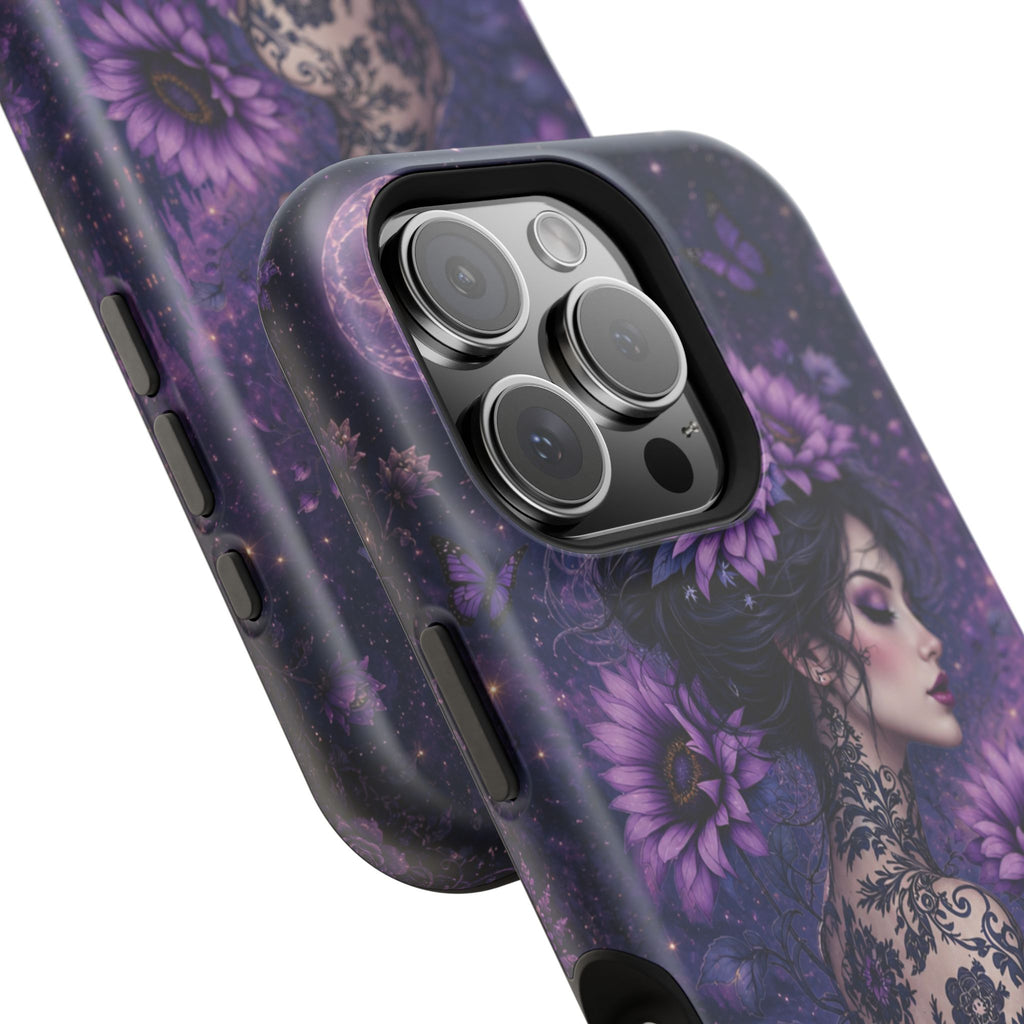 Gothic Floral Woman Phone Case – Dark Botanical MagSafe-Compatible Cover