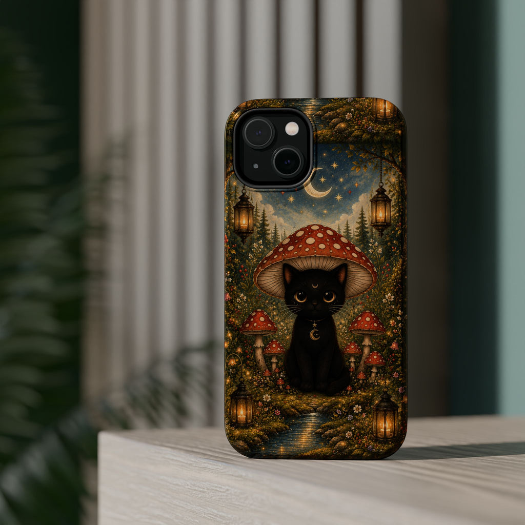 Black Cat & Mushroom Phone Case – Magical MagSafe-Compatible Cover