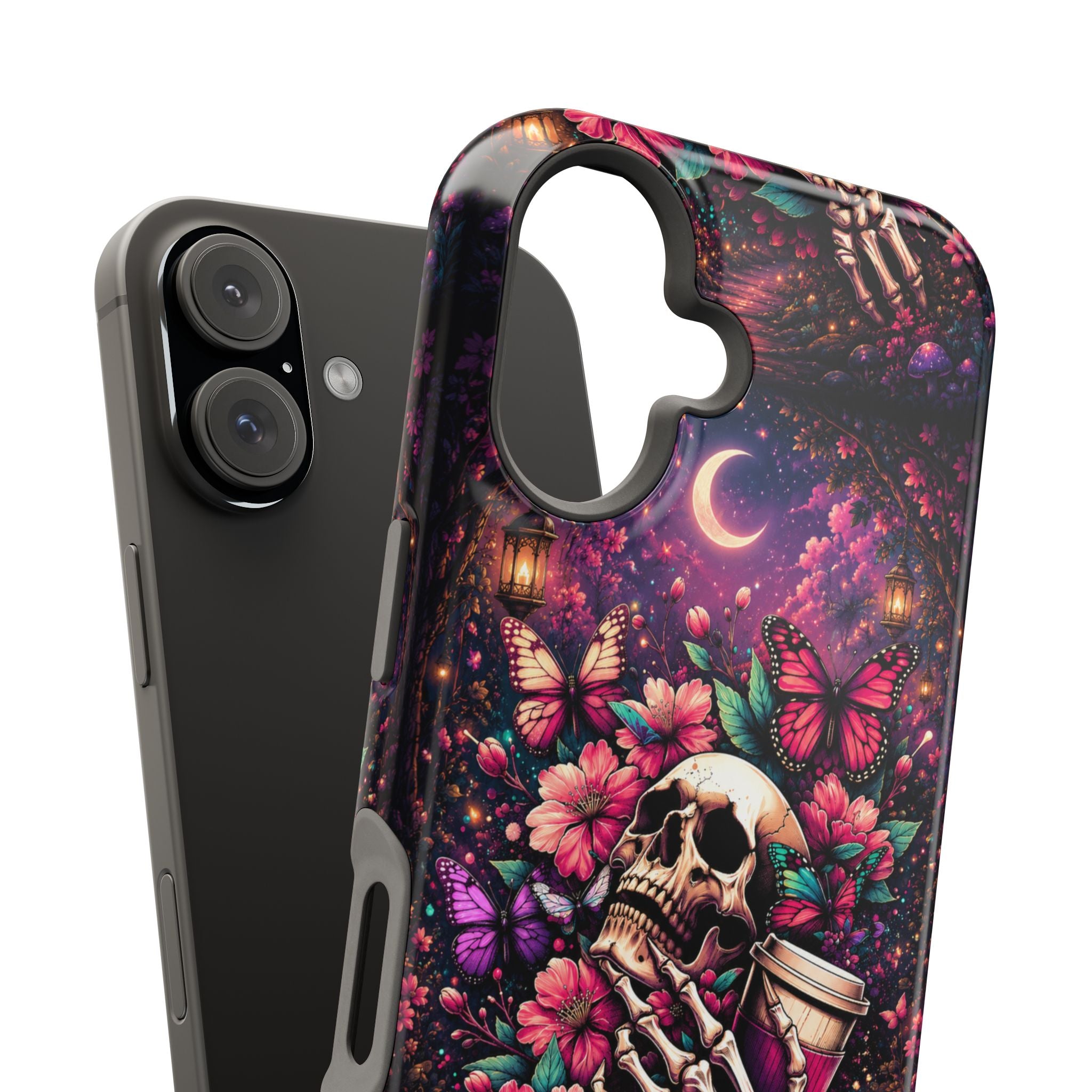 Skull & Butterflies Phone Case – Gothic Floral MagSafe-Compatible Case