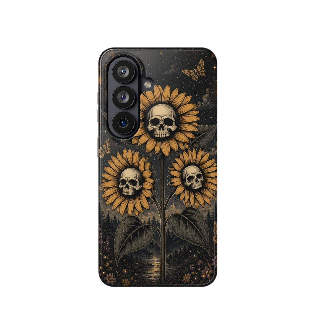 Skull Sunflowers Phone Case – Dark Floral MagSafe-Compatible Cover
