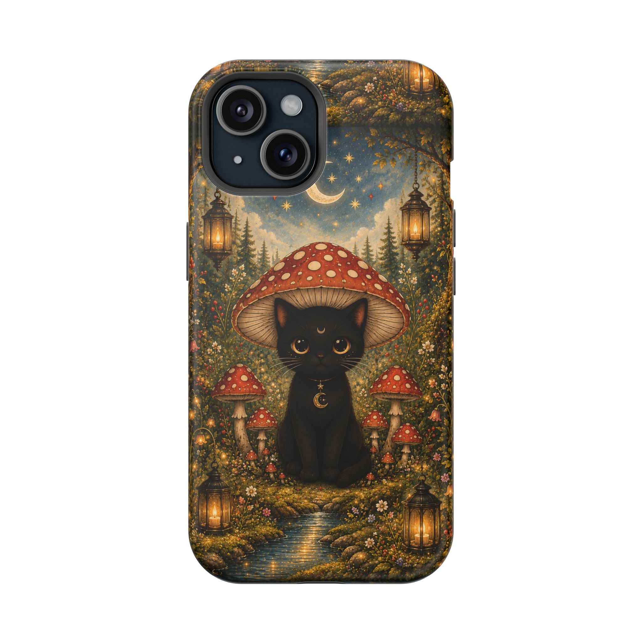 Black Cat & Mushroom Phone Case – Magical MagSafe-Compatible Cover