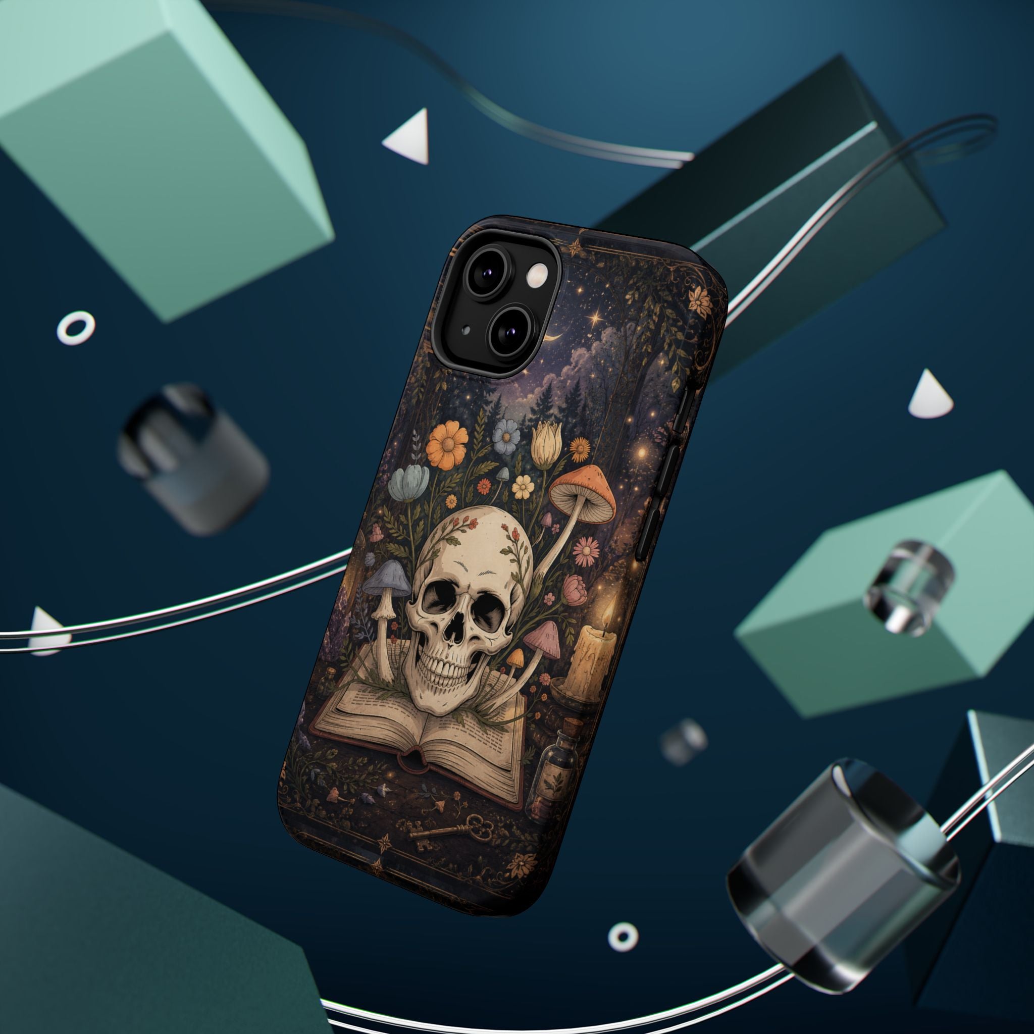 Skull & Mushroom Phone Case – Gothic MagSafe-Compatible Impact-Resistant Case
