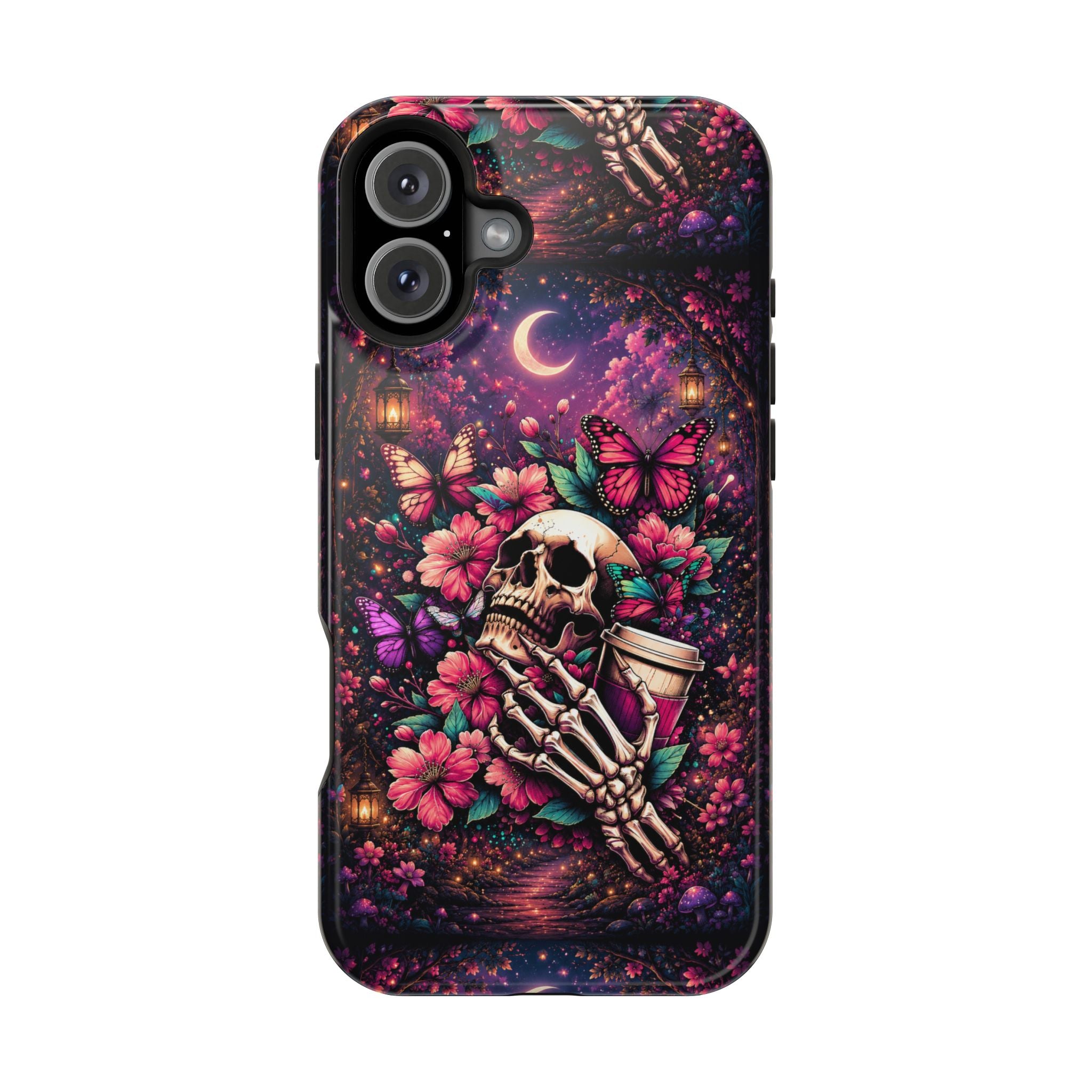 Skull & Butterflies Phone Case – Gothic Floral MagSafe-Compatible Case