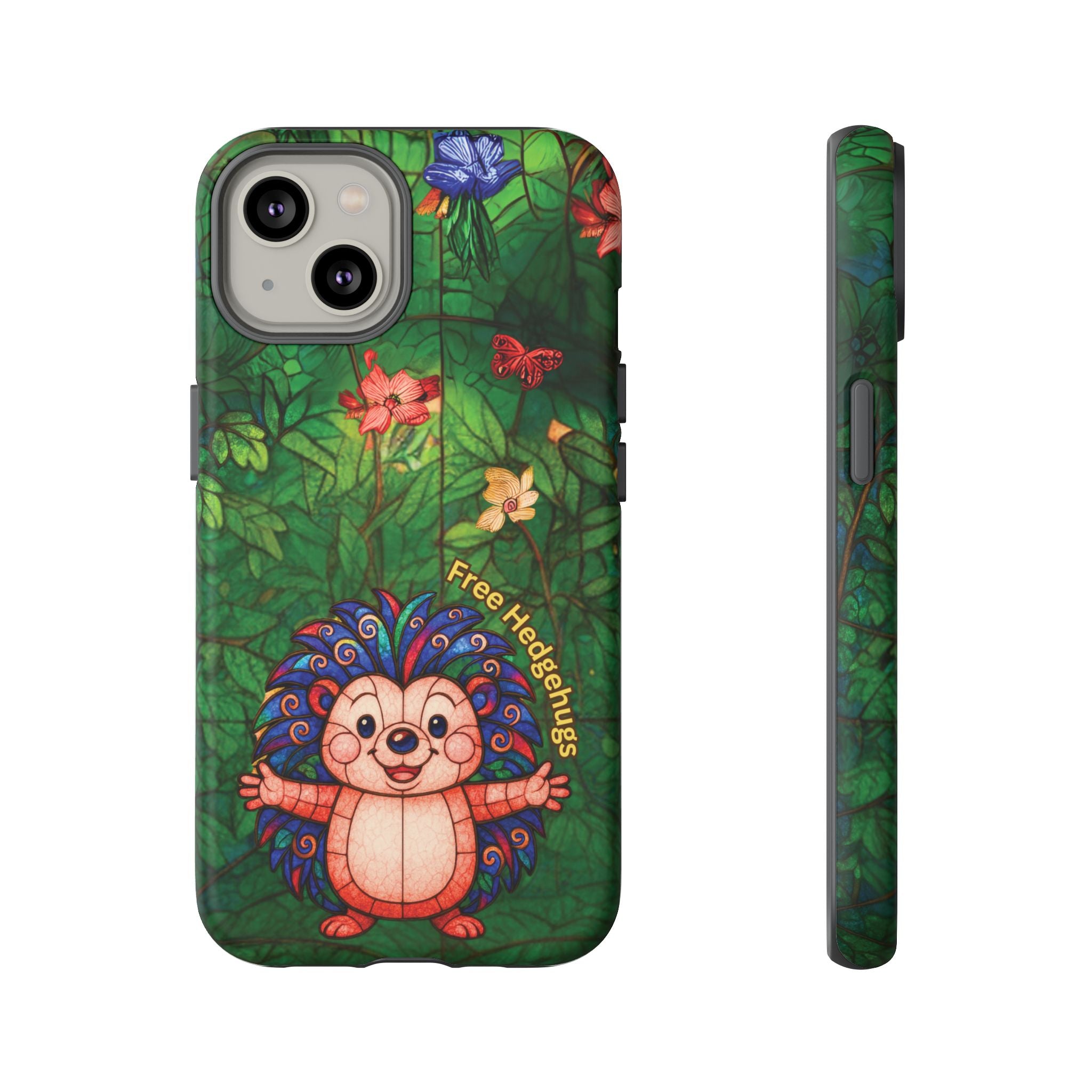 Stained Glass Hedgehog Phone Case – "Free Hedgehugs" Floral Design