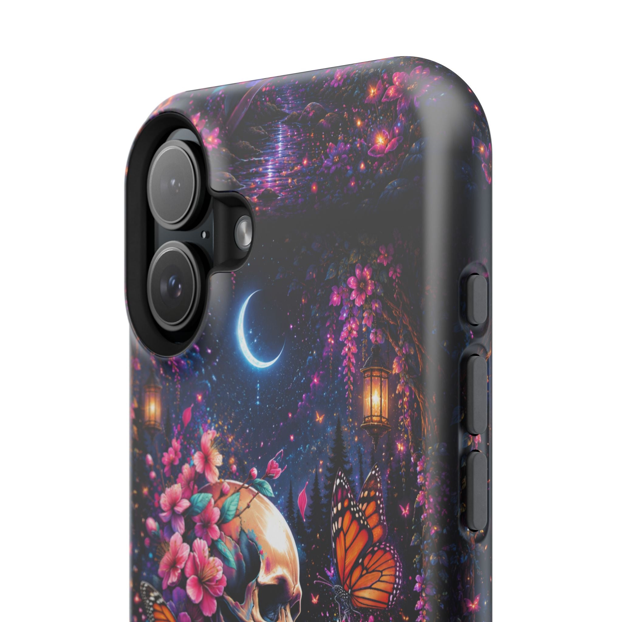 Skull & Cherry Blossom Phone Case – Floral Gothic MagSafe Cover