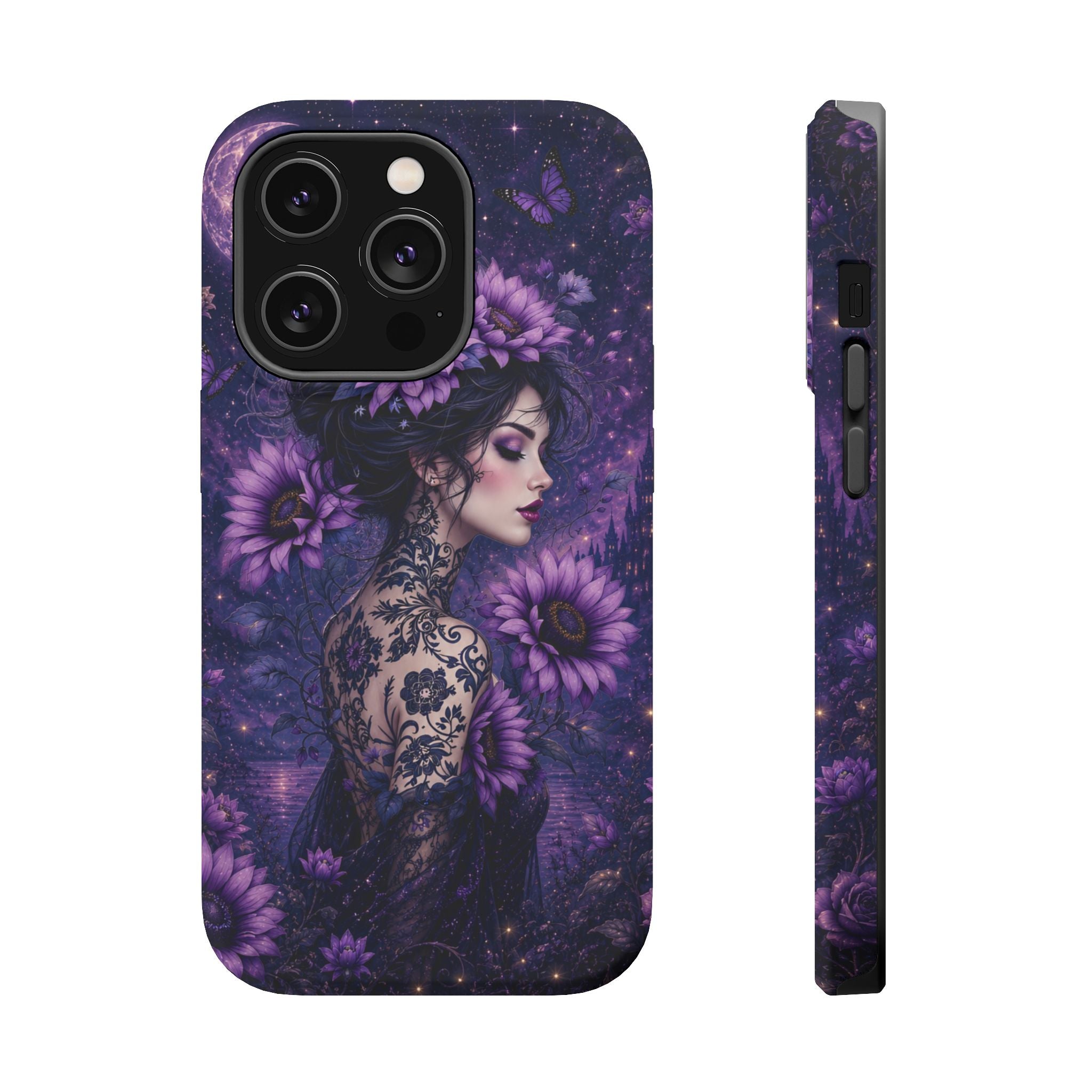 Gothic Floral Woman Phone Case – Dark Botanical MagSafe-Compatible Cover