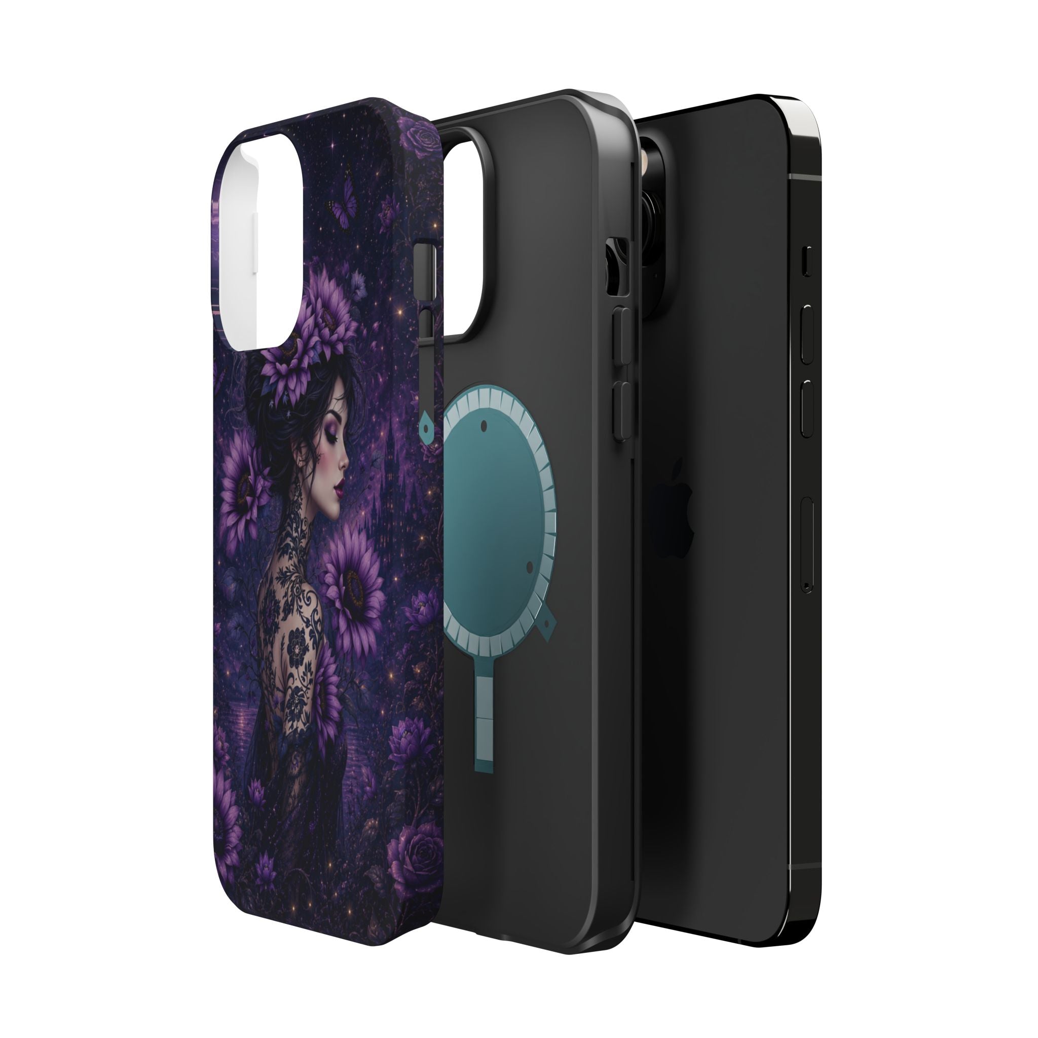 Gothic Floral Woman Phone Case – Dark Botanical MagSafe-Compatible Cover