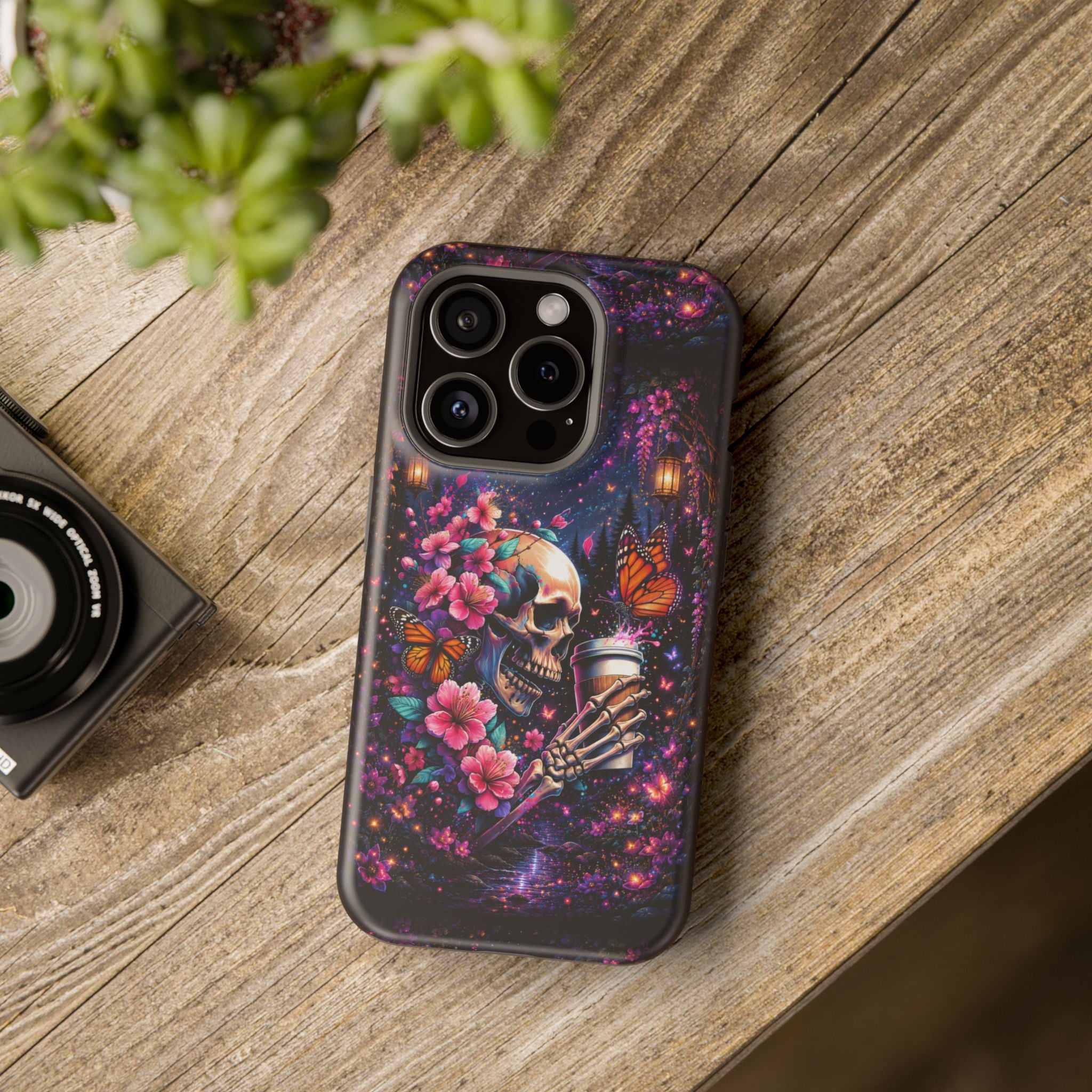 Skull & Cherry Blossom Phone Case – Floral Gothic MagSafe Cover