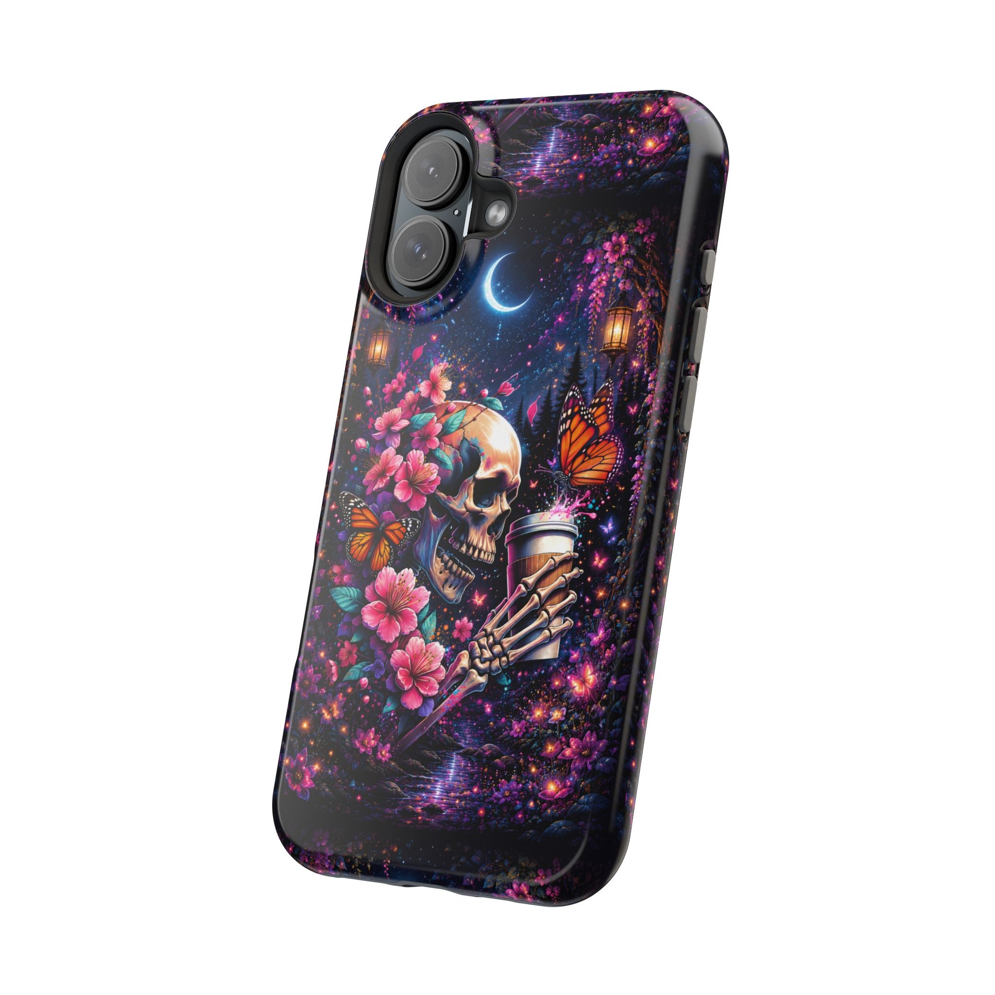 Skull & Cherry Blossom Phone Case – Floral Gothic MagSafe Cover