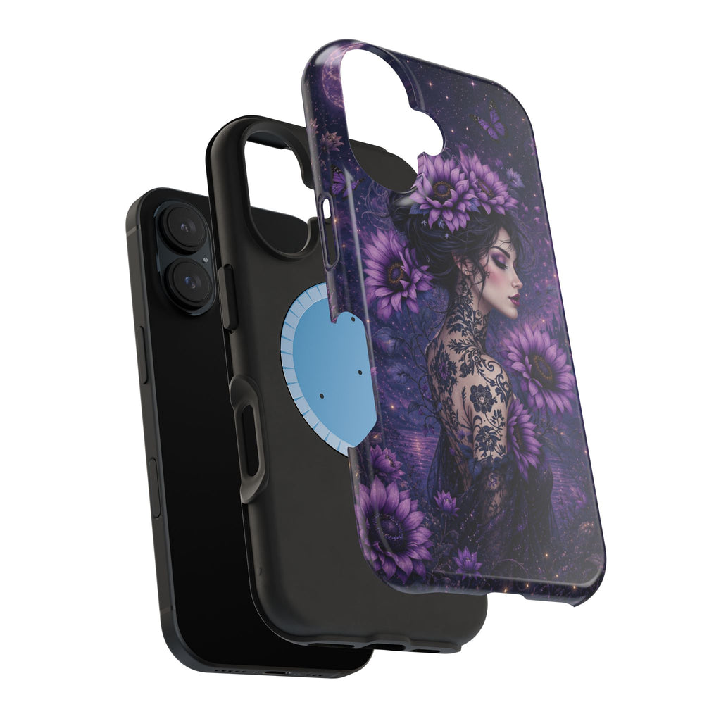 Gothic Floral Woman Phone Case – Dark Botanical MagSafe-Compatible Cover