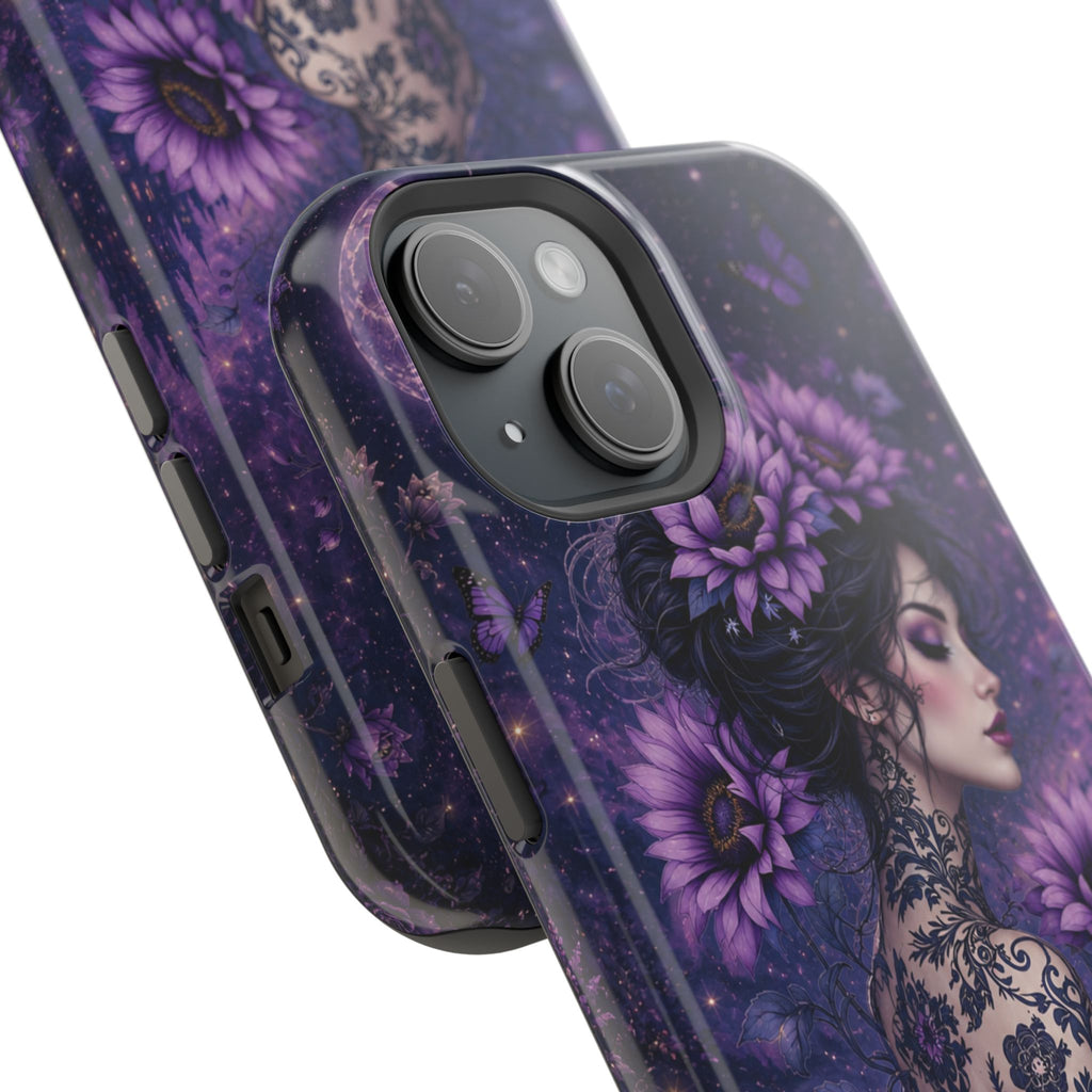 Gothic Floral Woman Phone Case – Dark Botanical MagSafe-Compatible Cover