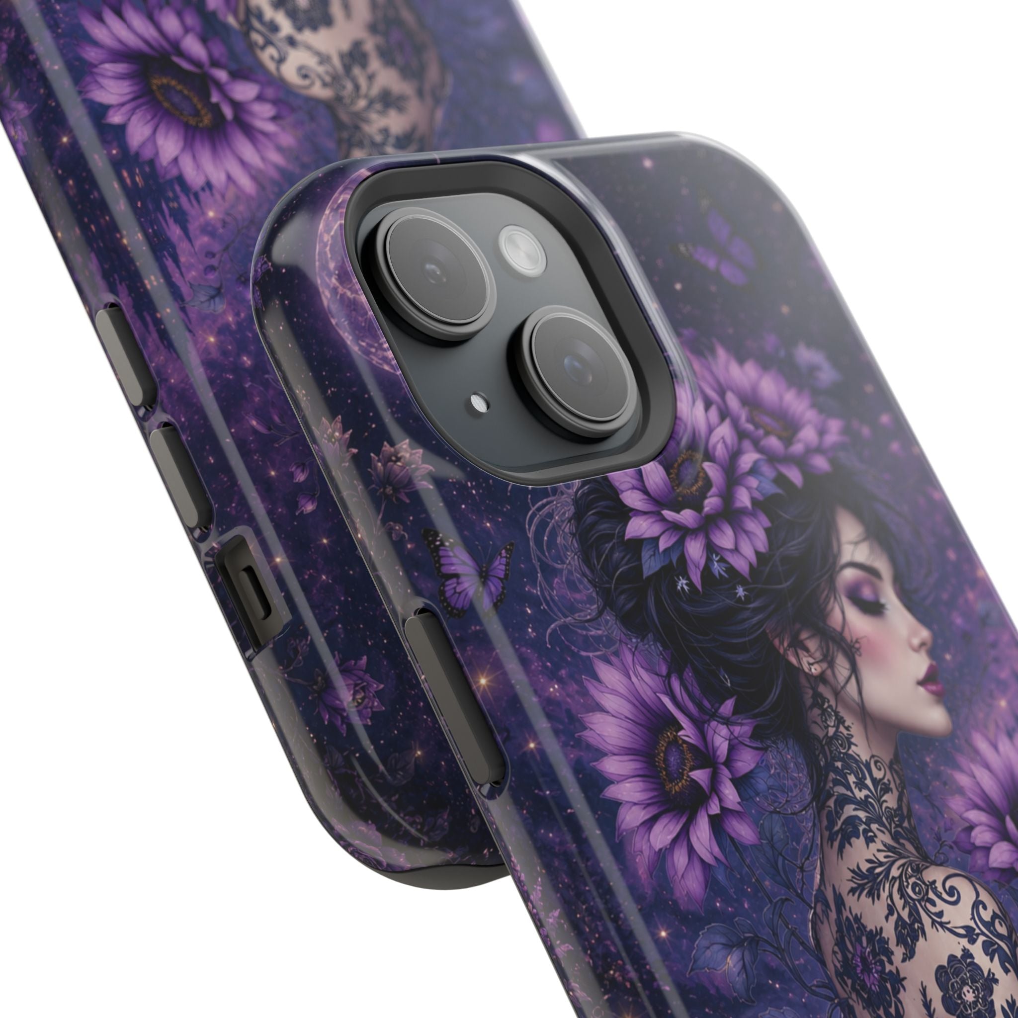 Gothic Floral Woman Phone Case – Dark Botanical MagSafe-Compatible Cover