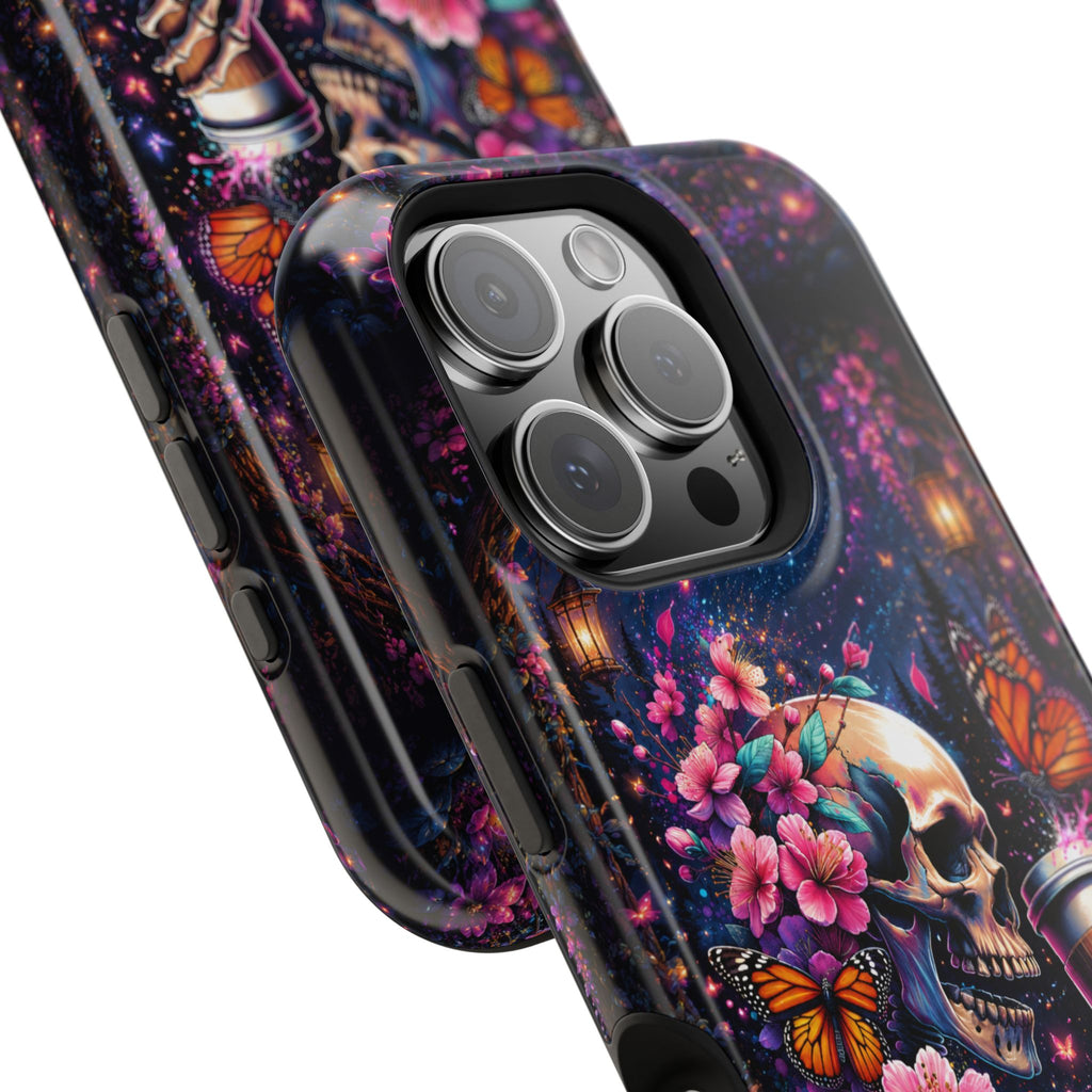 Skull & Cherry Blossom Phone Case – Floral Gothic MagSafe Cover
