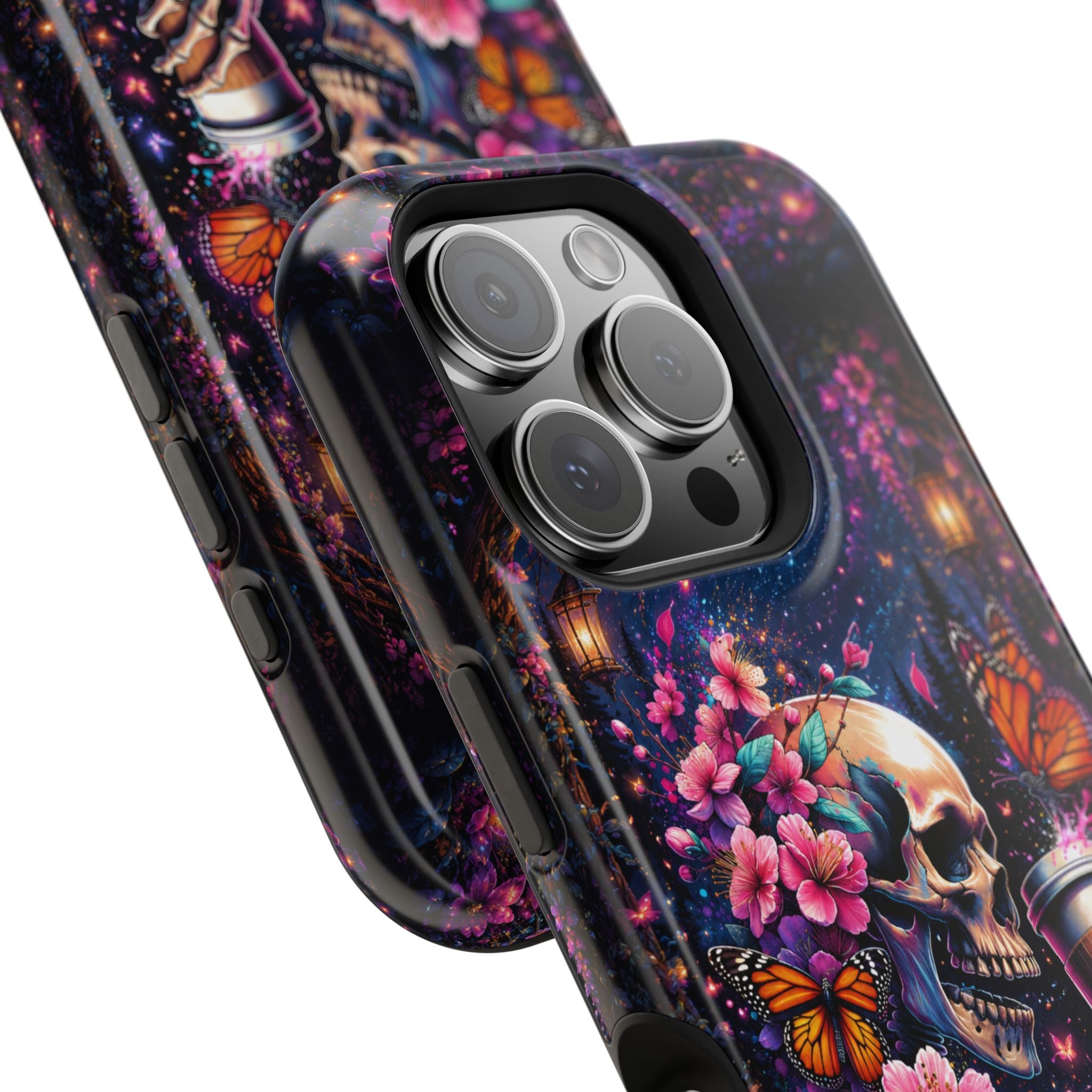 Skull & Cherry Blossom Phone Case – Floral Gothic MagSafe Cover
