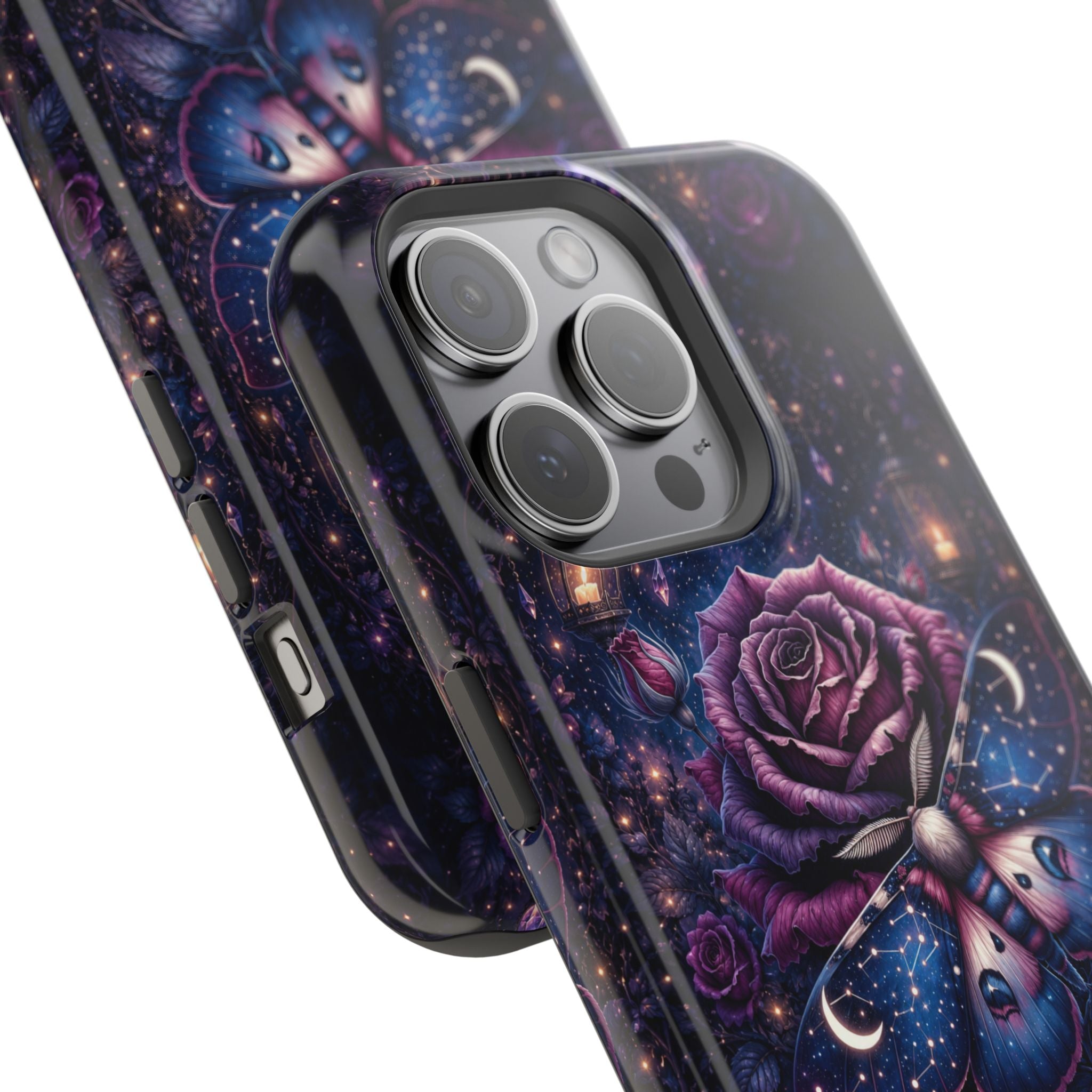 Mystical Rose & Moth Phone Case – Floral MagSafe-Compatible Cover