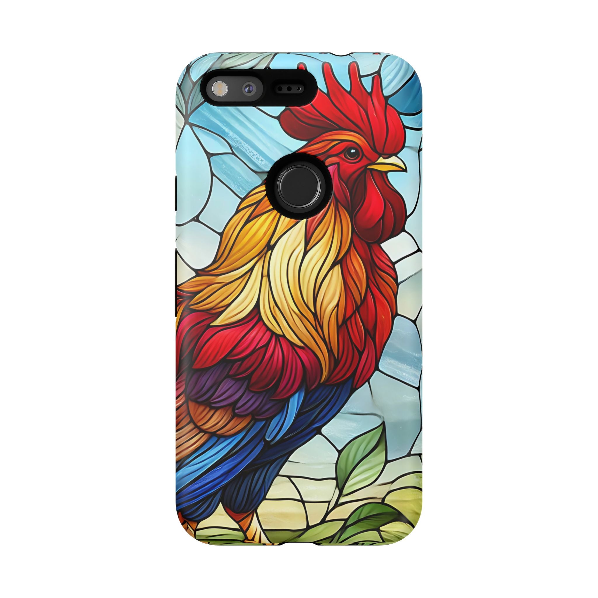 Rooster Faux Stained Glass Phone Case – 3D Full-Wrap Protective Cover with TPU Liner