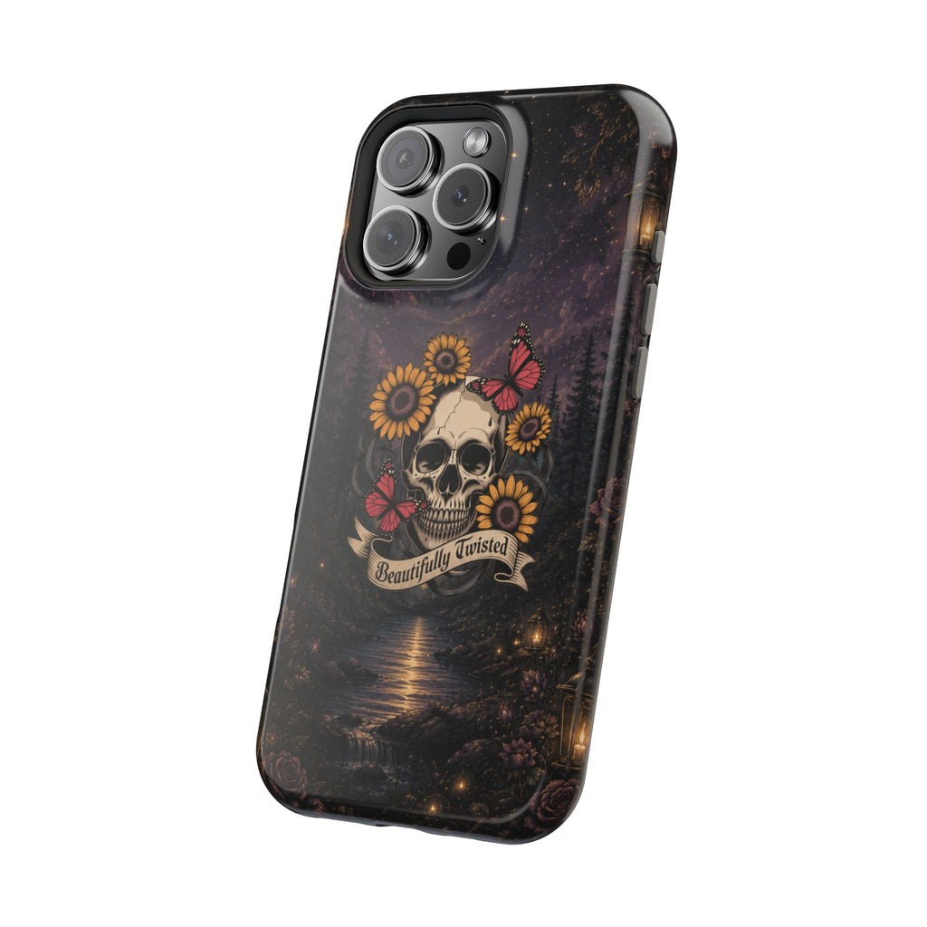 Skull, Sunflowers & Butterflies Phone Case – "Beautifully Twisted" MagSafe Cover