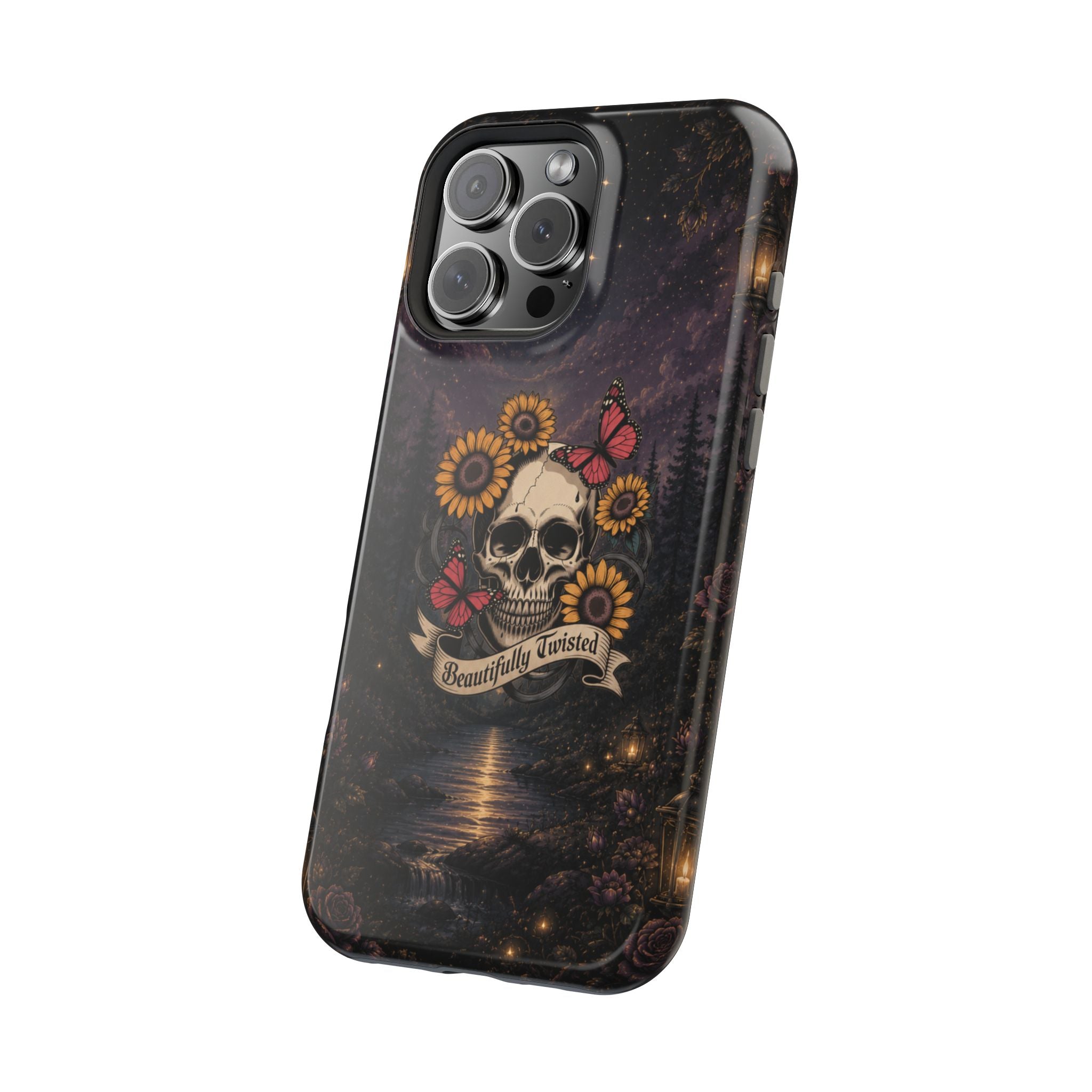 Skull, Sunflowers & Butterflies Phone Case – "Beautifully Twisted" MagSafe Cover