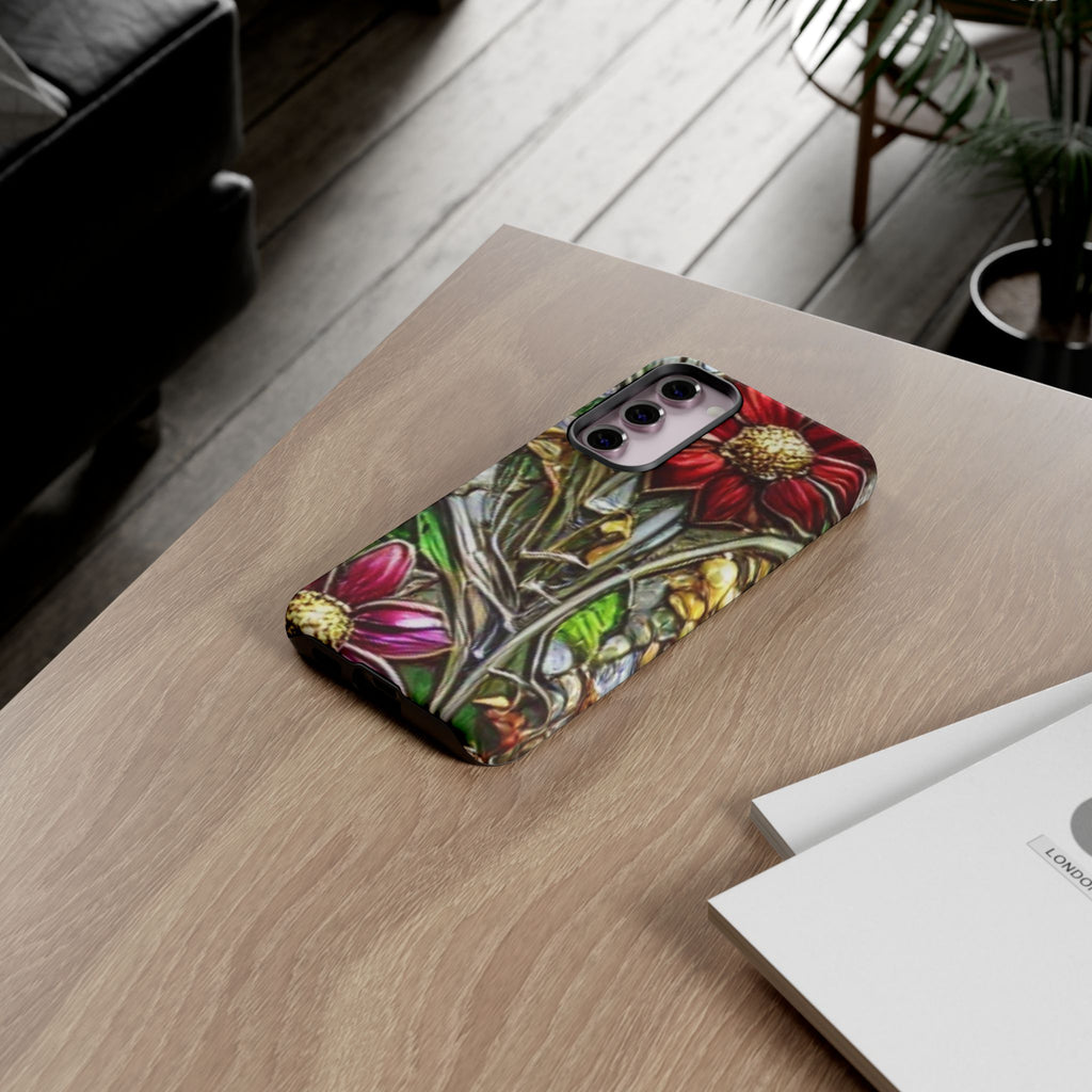 Floral Stained Glass Phone Case – Metallic Red & Purple Flower Design