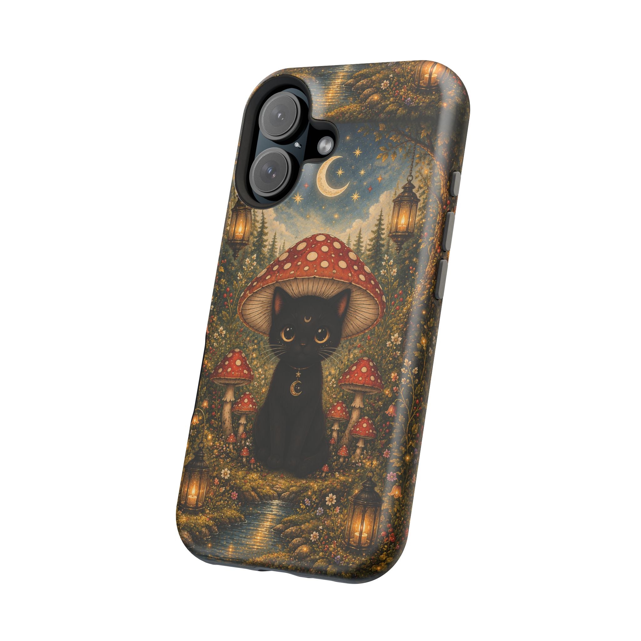 Black Cat & Mushroom Phone Case – Magical MagSafe-Compatible Cover