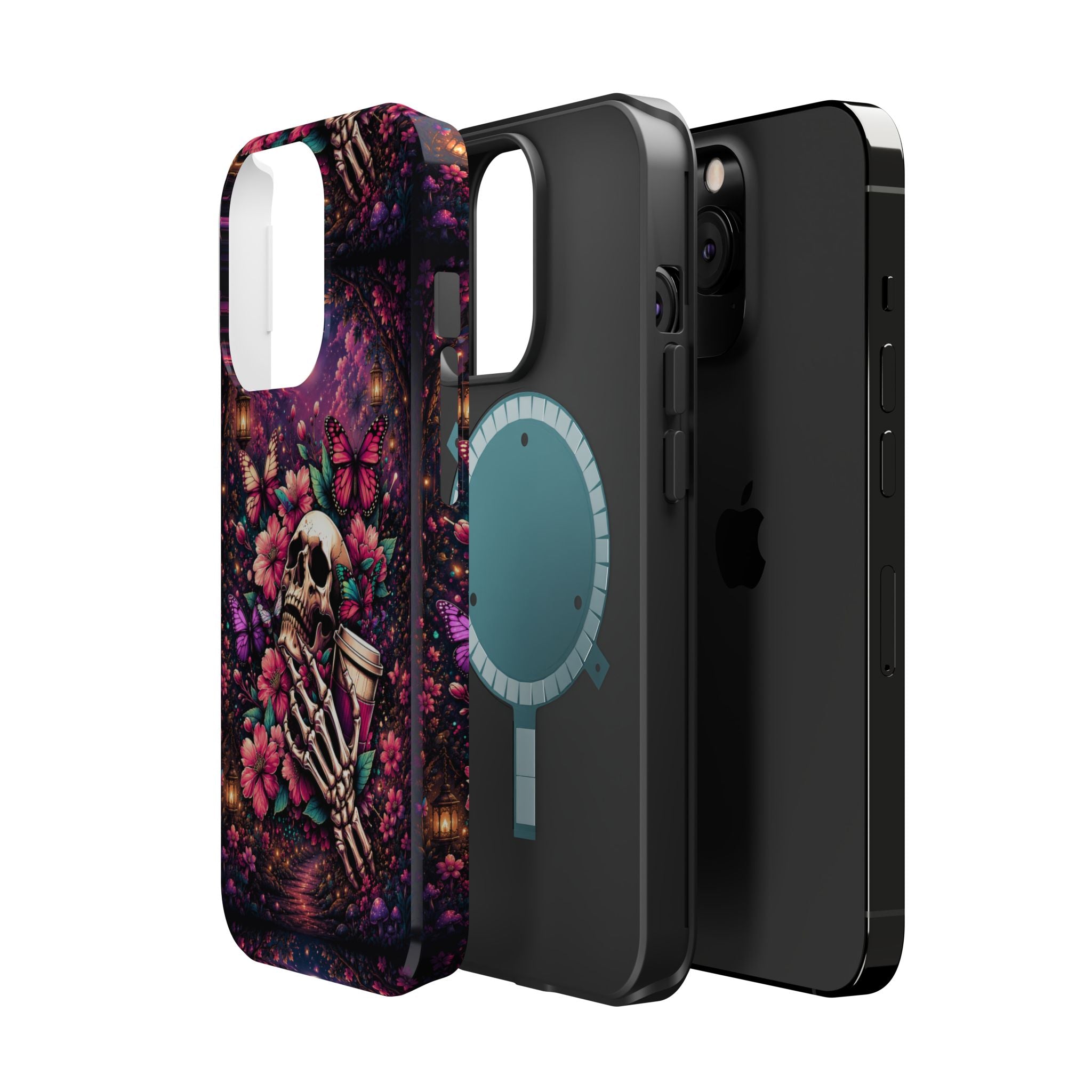Skull & Butterflies Phone Case – Gothic Floral MagSafe-Compatible Case