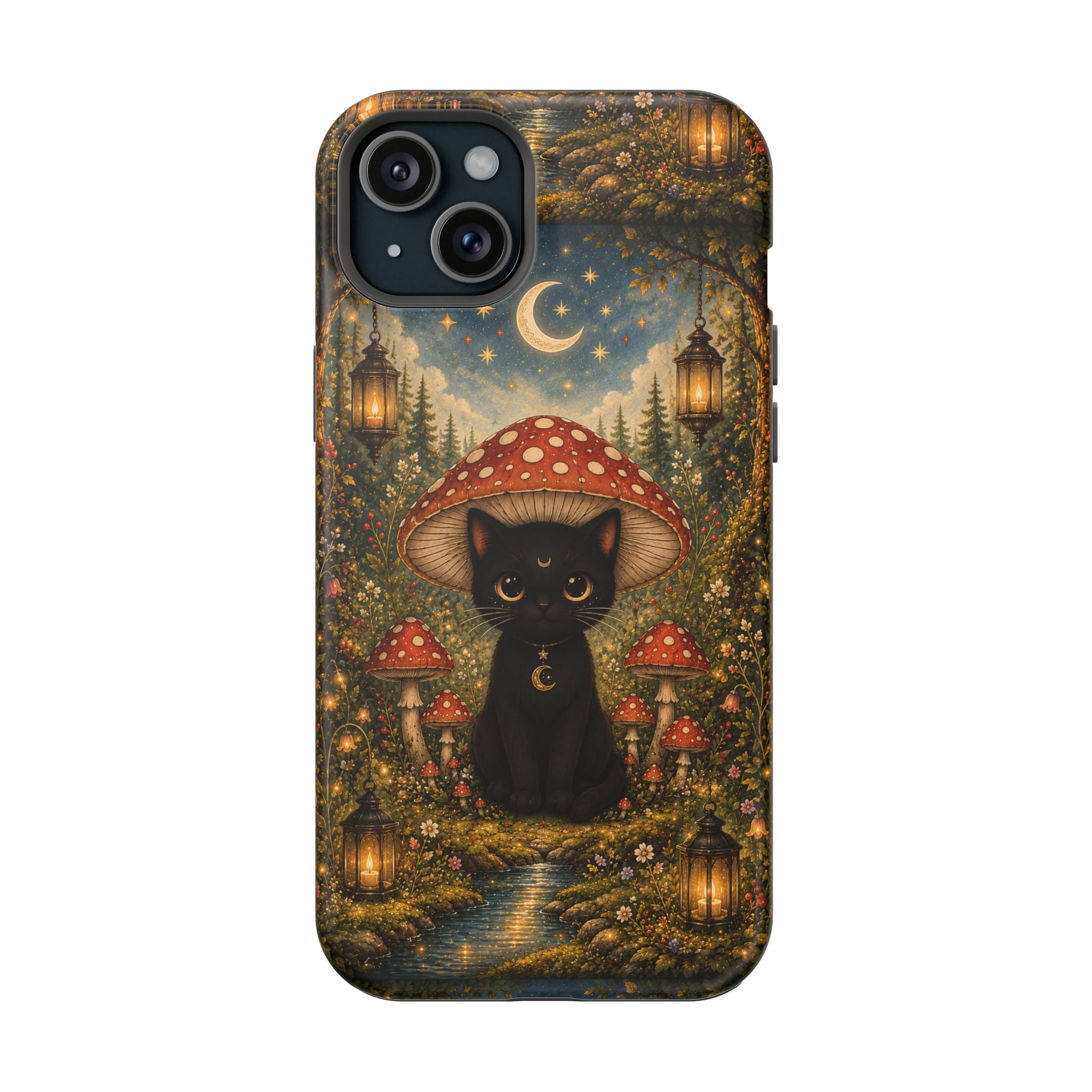Black Cat & Mushroom Phone Case – Magical MagSafe-Compatible Cover
