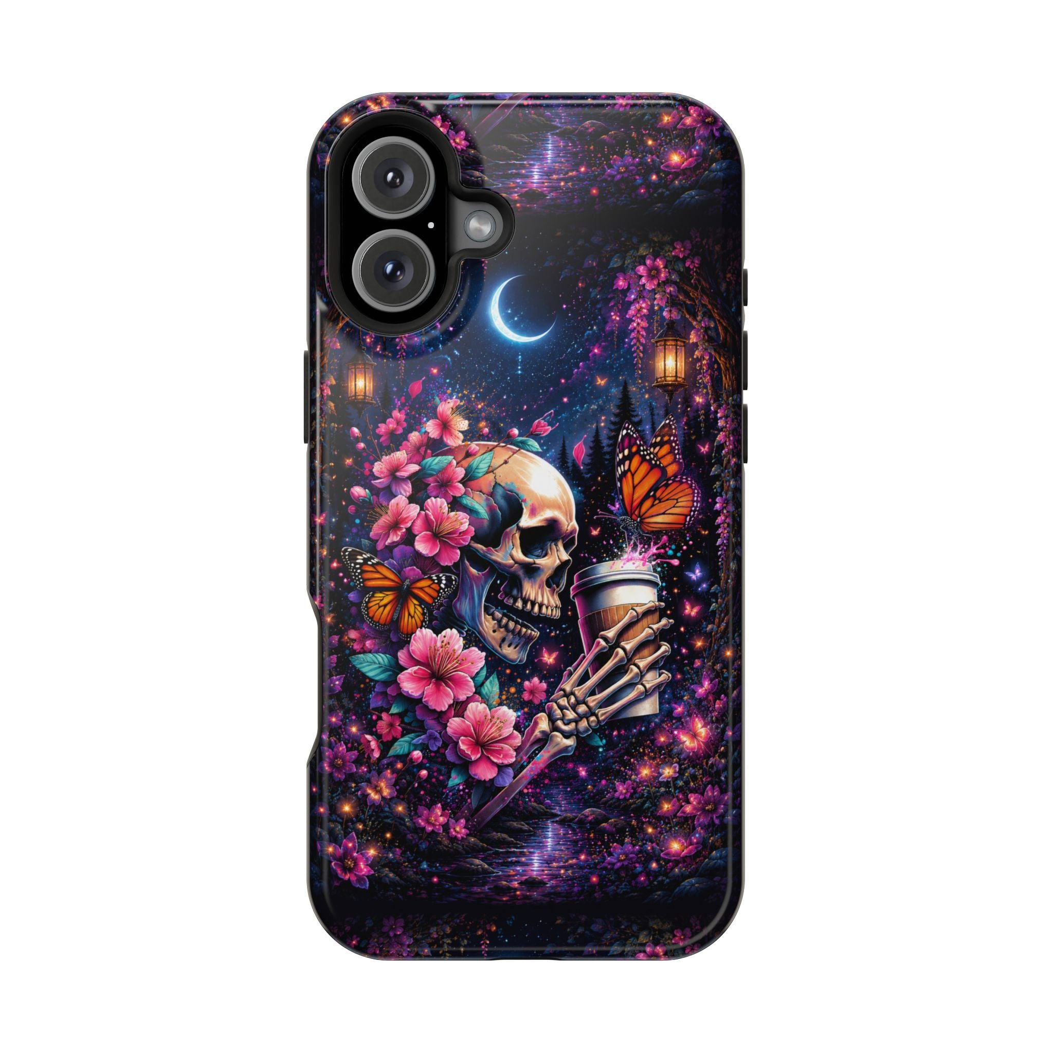 Skull & Cherry Blossom Phone Case – Floral Gothic MagSafe Cover