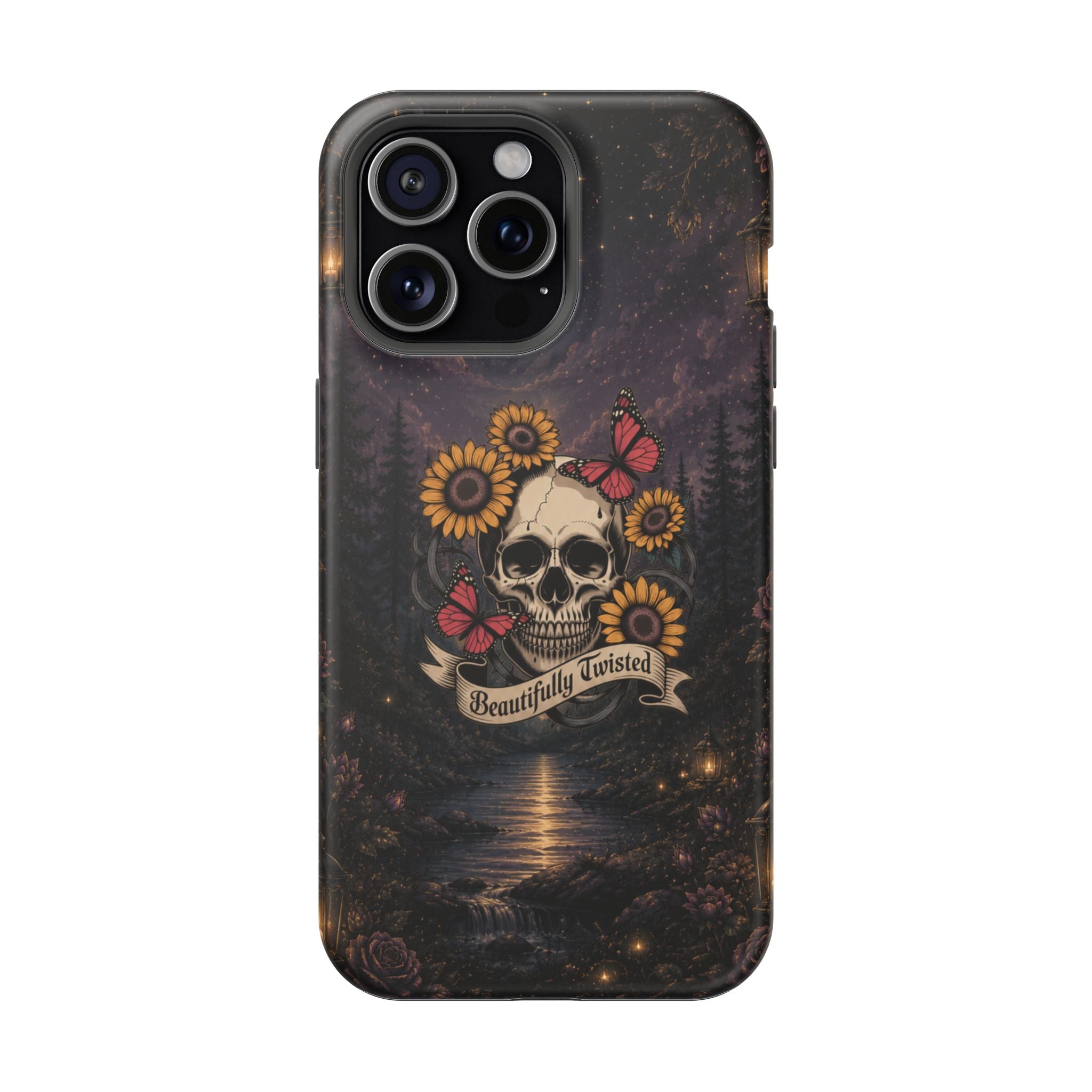 Skull, Sunflowers & Butterflies Phone Case – "Beautifully Twisted" MagSafe Cover
