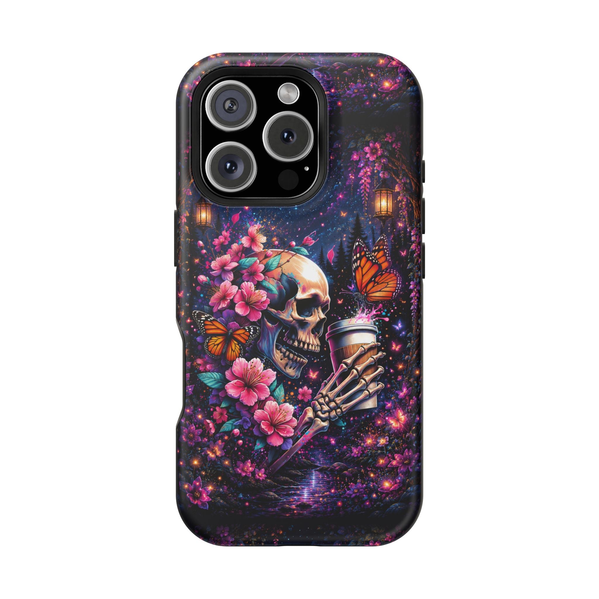 Skull & Cherry Blossom Phone Case – Floral Gothic MagSafe Cover