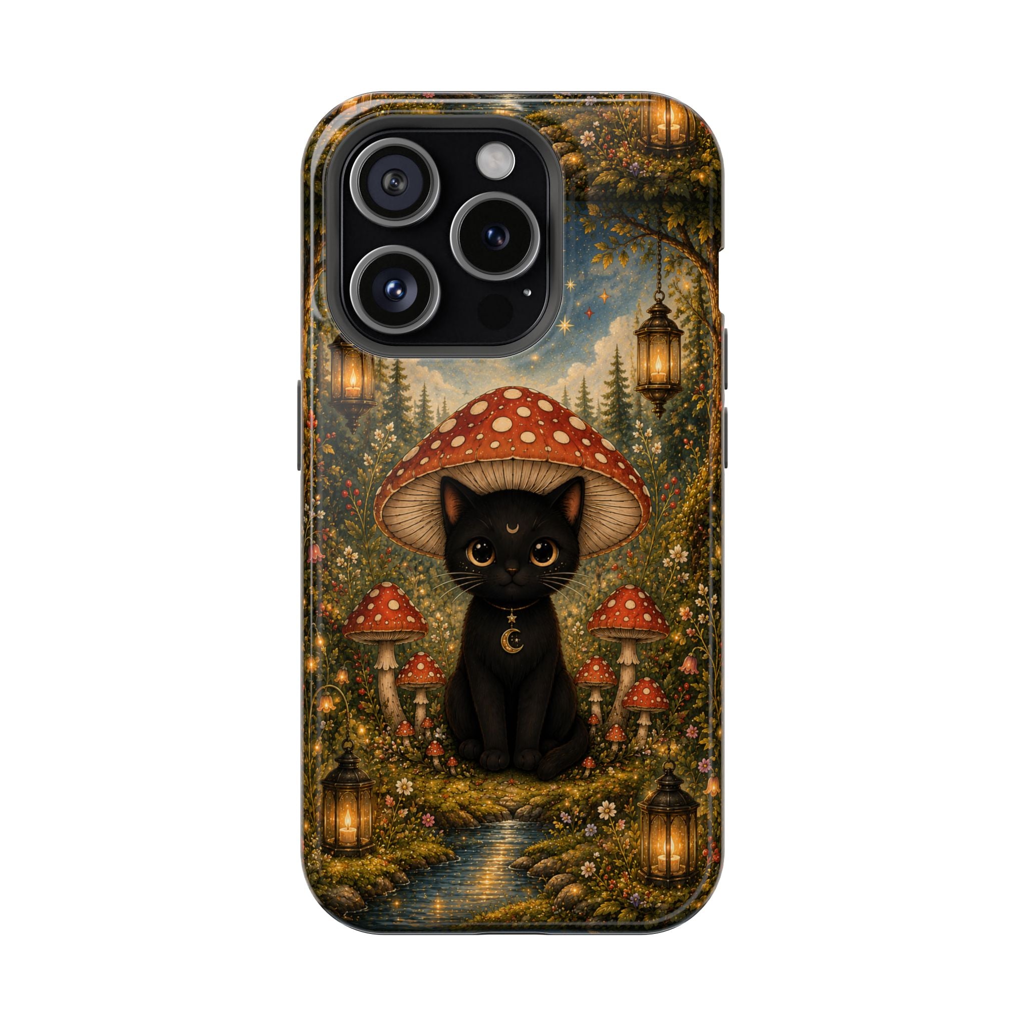 Black Cat & Mushroom Phone Case – Magical MagSafe-Compatible Cover