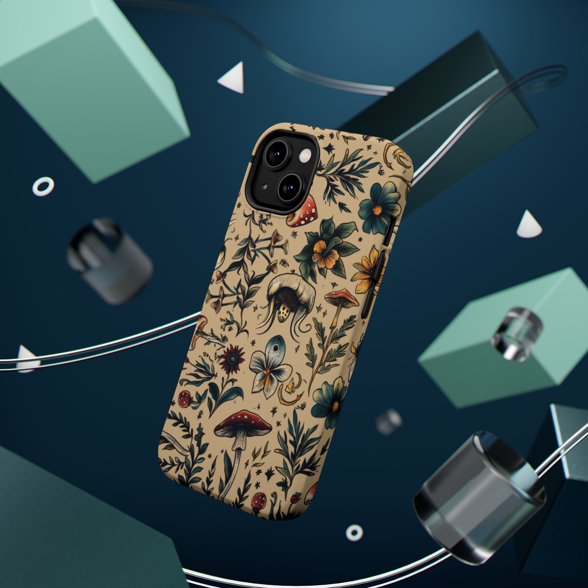 Vintage Botanical Mushroom Phone Case – MagSafe-Compatible Cover