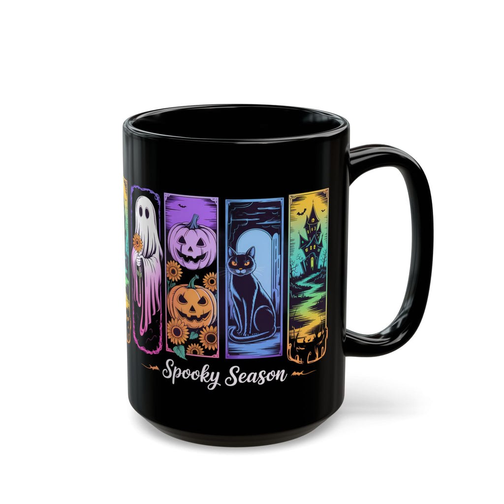 Black Brush Stroke Halloween Coffee Mug, Spooky Season Ghost Coffee Cup