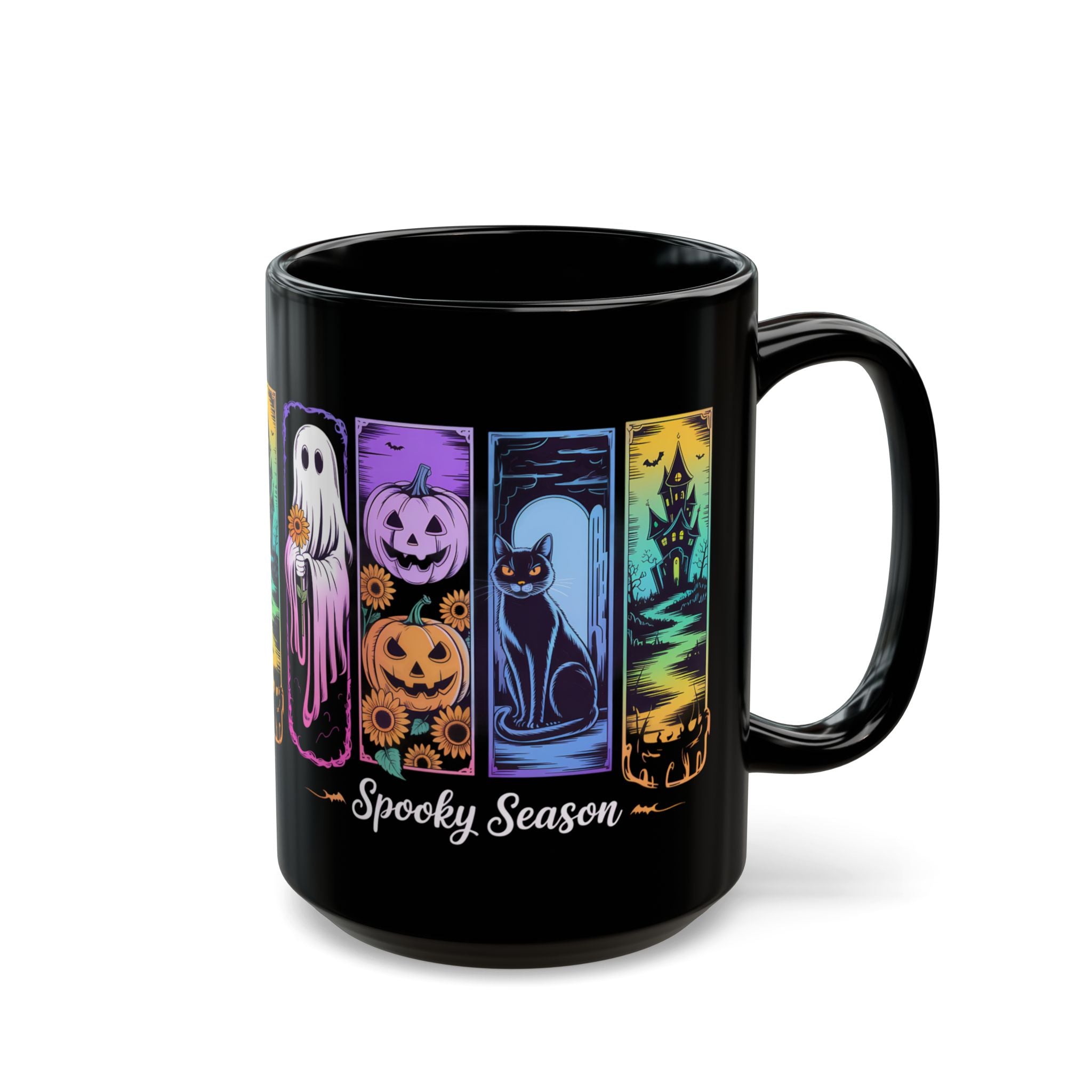 Black Brush Stroke Halloween Coffee Mug, Spooky Season Ghost Coffee Cup
