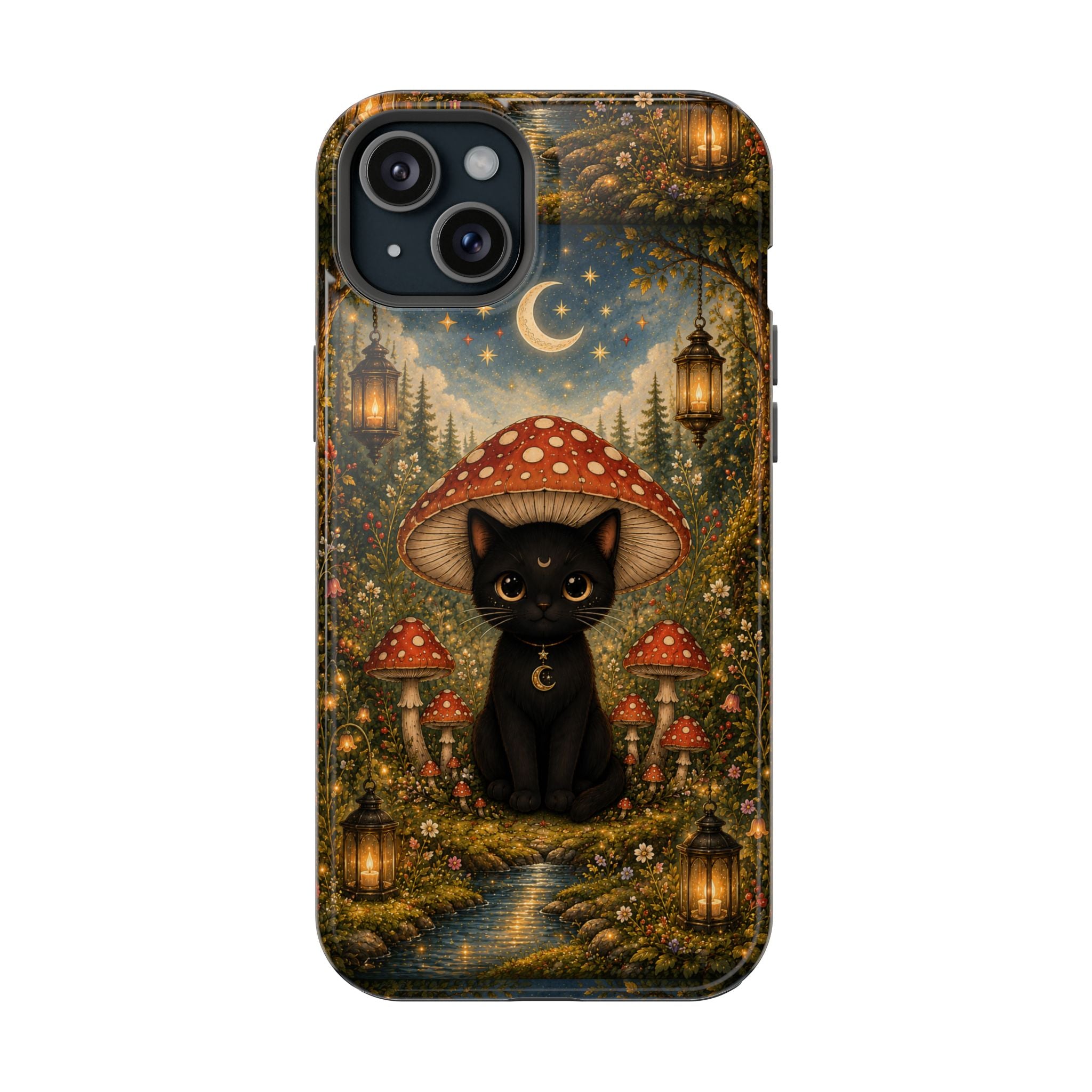 Black Cat & Mushroom Phone Case – Magical MagSafe-Compatible Cover