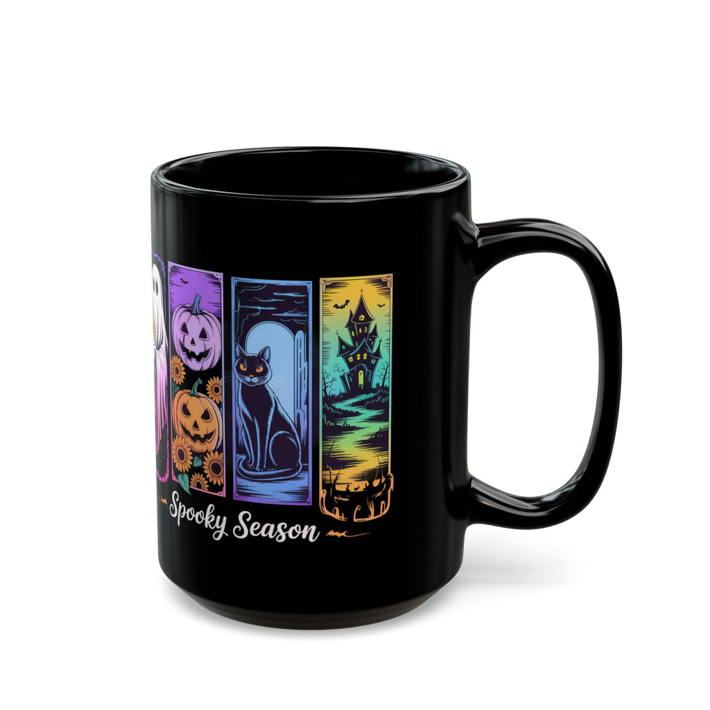 Black Brush Stroke Halloween Coffee Mug, Spooky Season Ghost Coffee Cup
