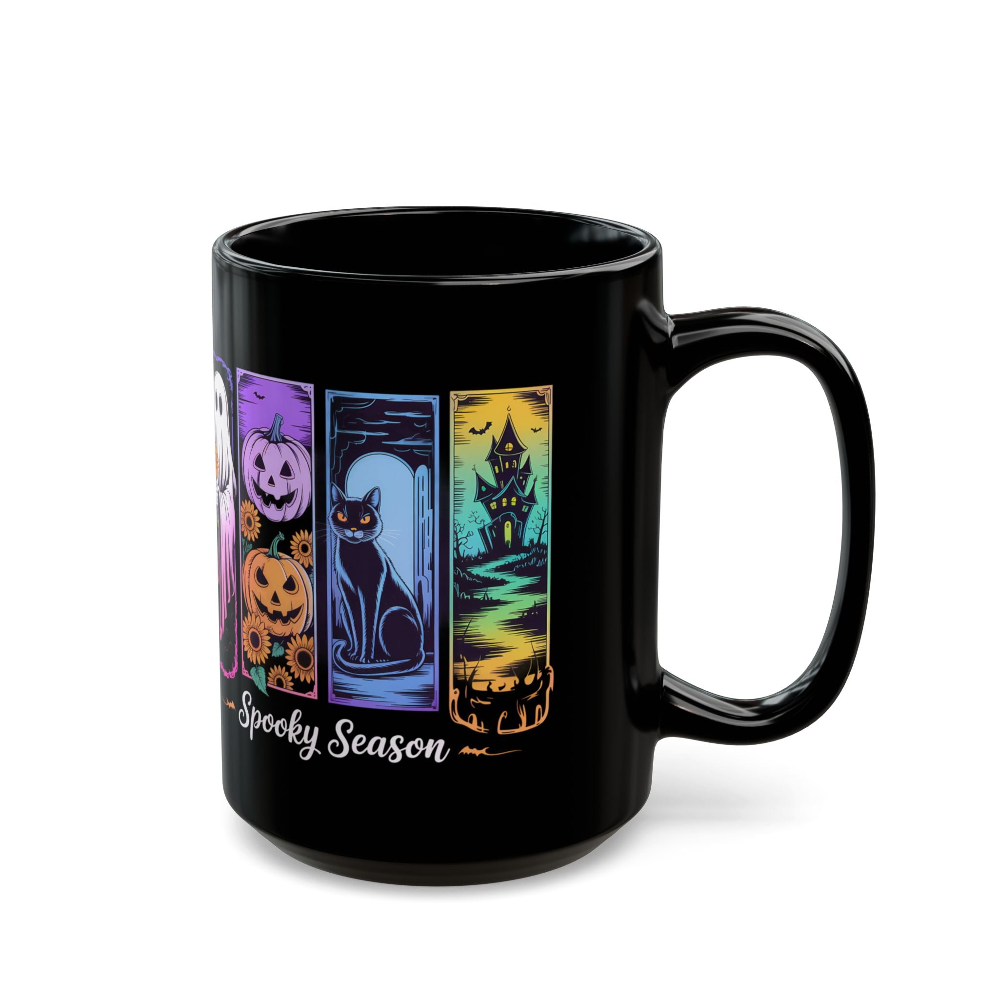 Black Brush Stroke Halloween Coffee Mug, Spooky Season Ghost Coffee Cup