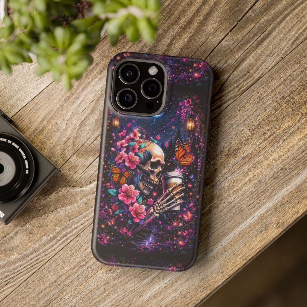 Skull & Cherry Blossom Phone Case – Floral Gothic MagSafe Cover