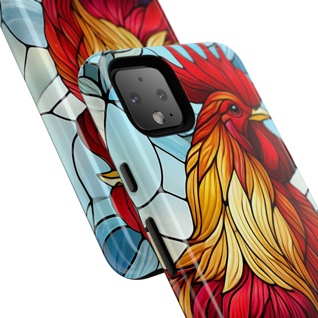 Rooster Faux Stained Glass Phone Case – 3D Full-Wrap Protective Cover with TPU Liner