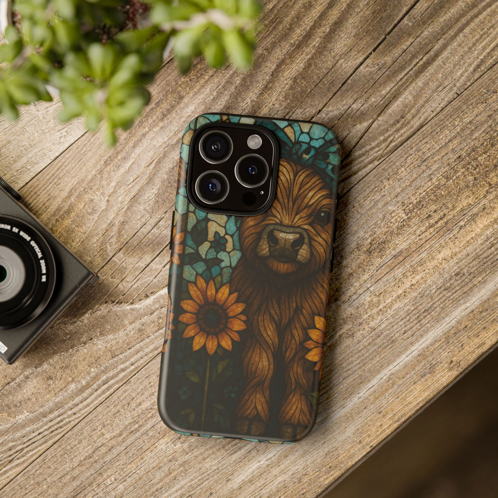 Stained Glass Baby Cow Phone Case – Sunflower Farmhouse Animal Design