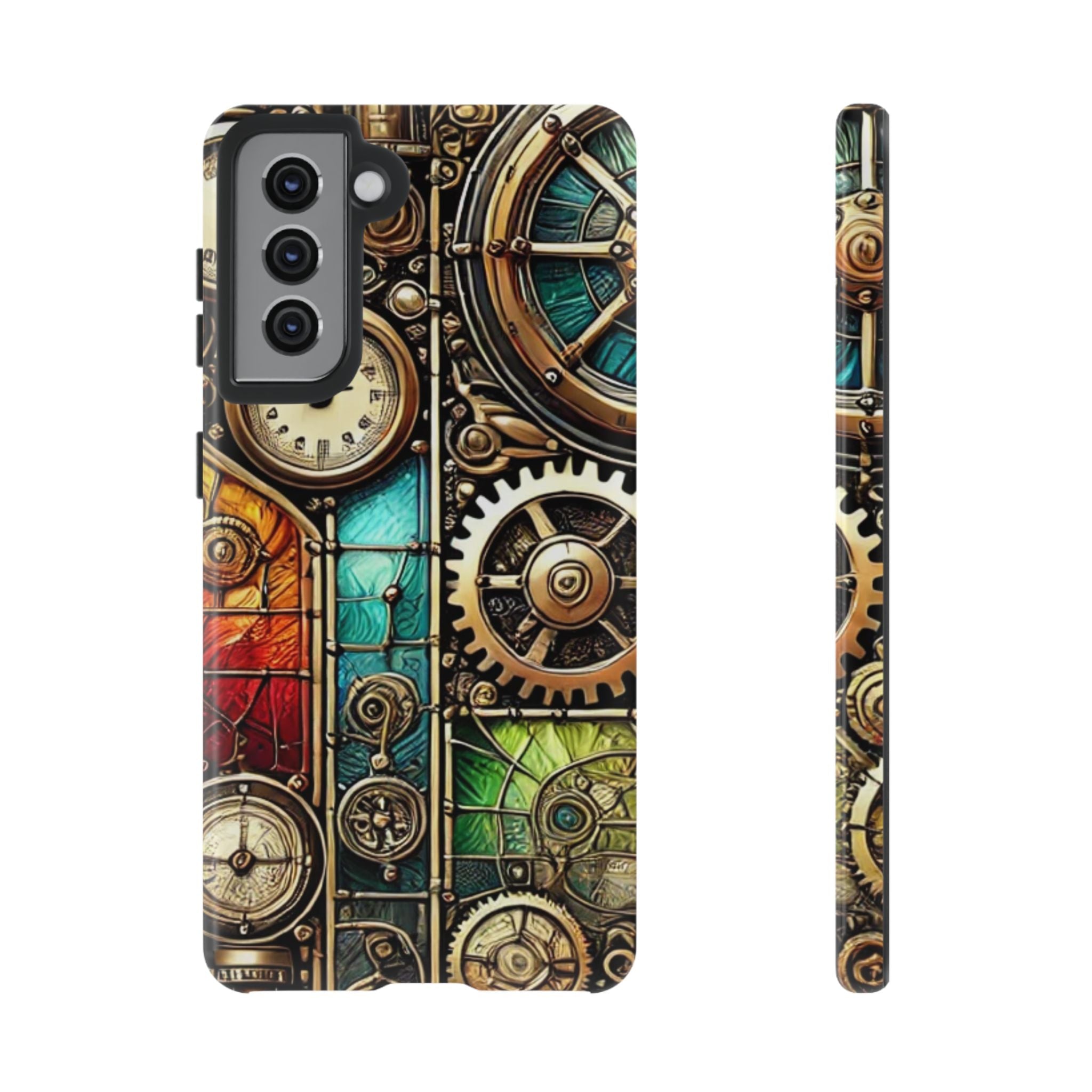 Steampunk Meets Stained Glass Android Case, Artistic Gear Design