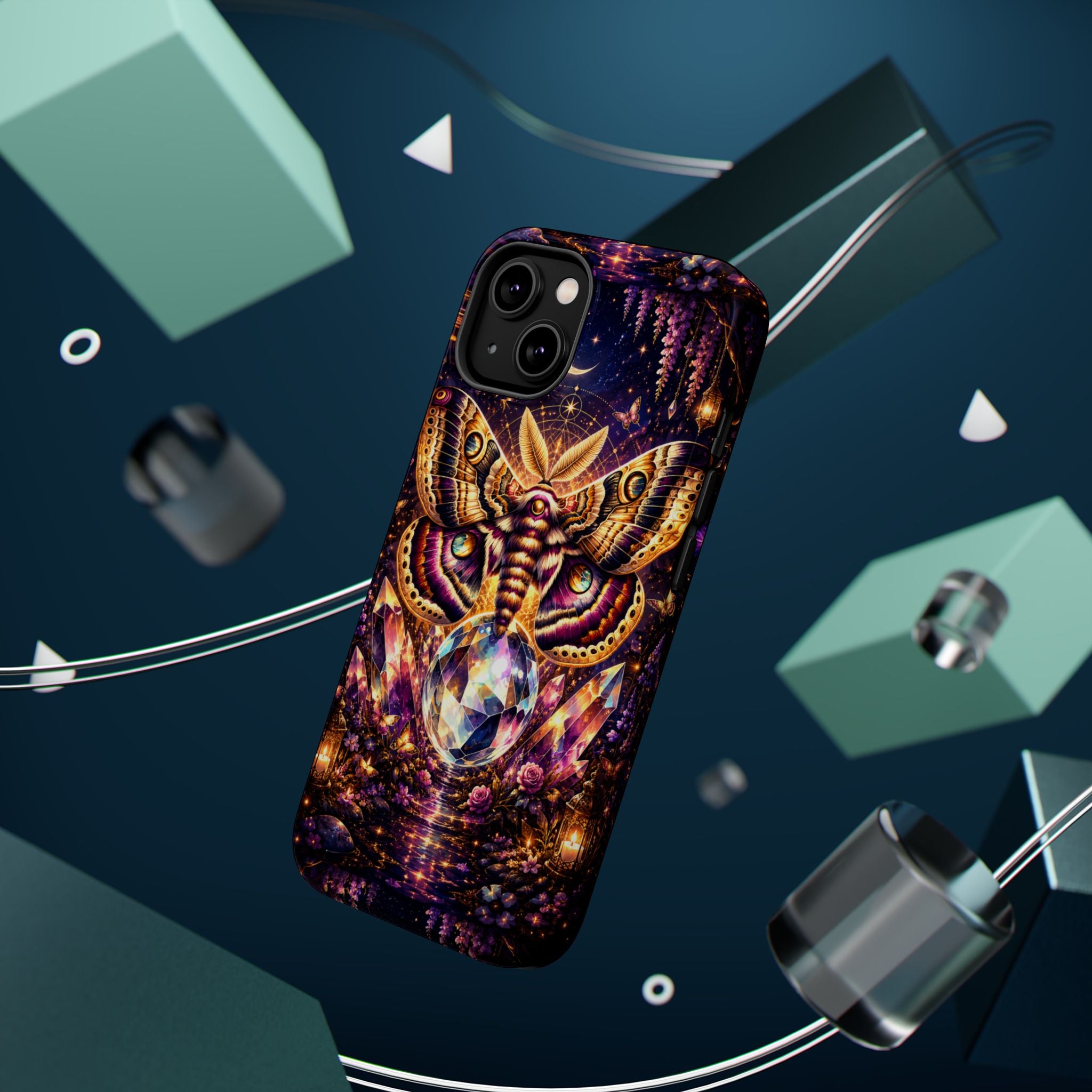 Mystic Moth Crystal Phone Case – Jewel-Toned MagSafe-Compatible Cover