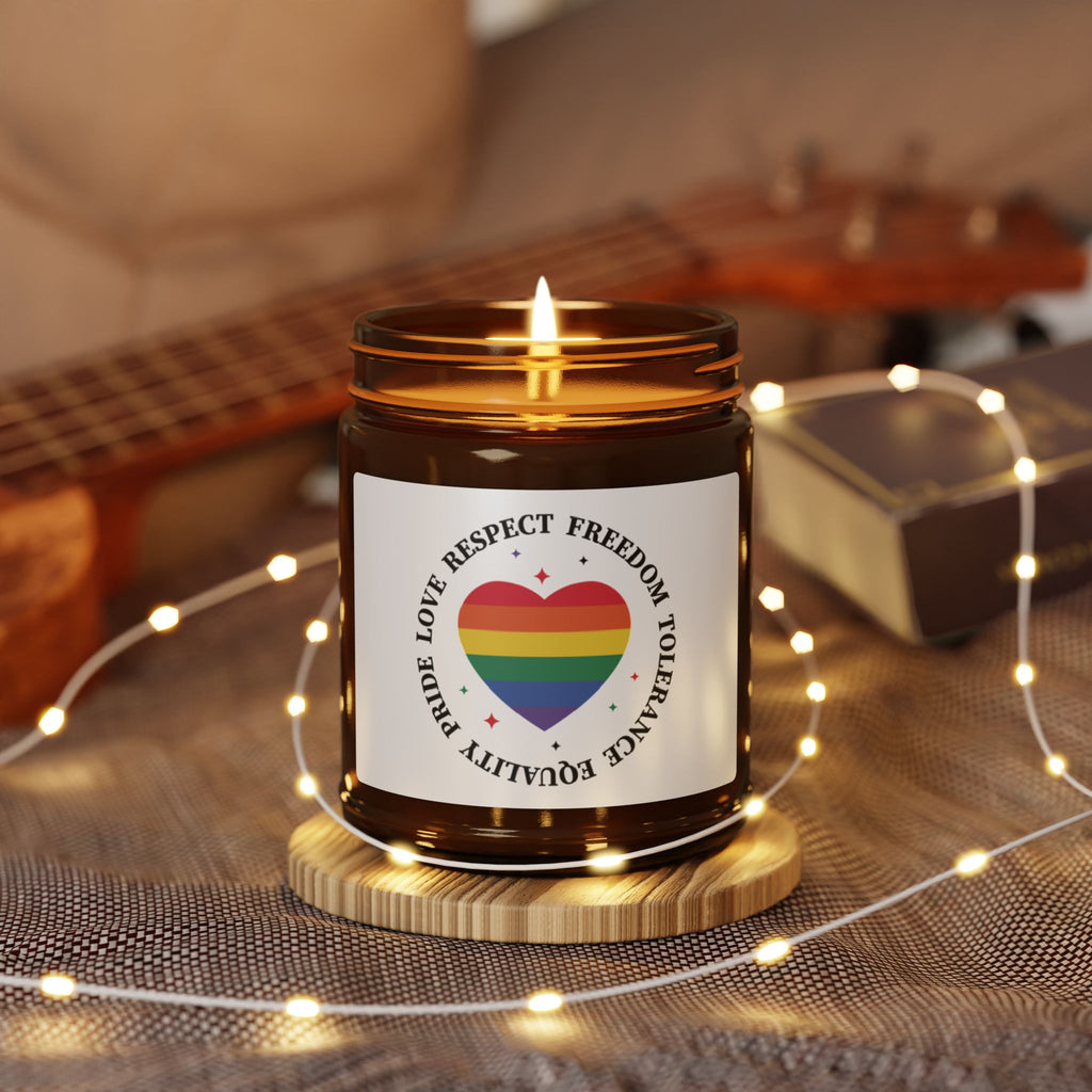 Pride Love Scented Soy Candle - Rainbow Heart LGBTQ+ Gift From Friend, Respect Freedom Tolerance Equality Pride Month Celebrations For Grad