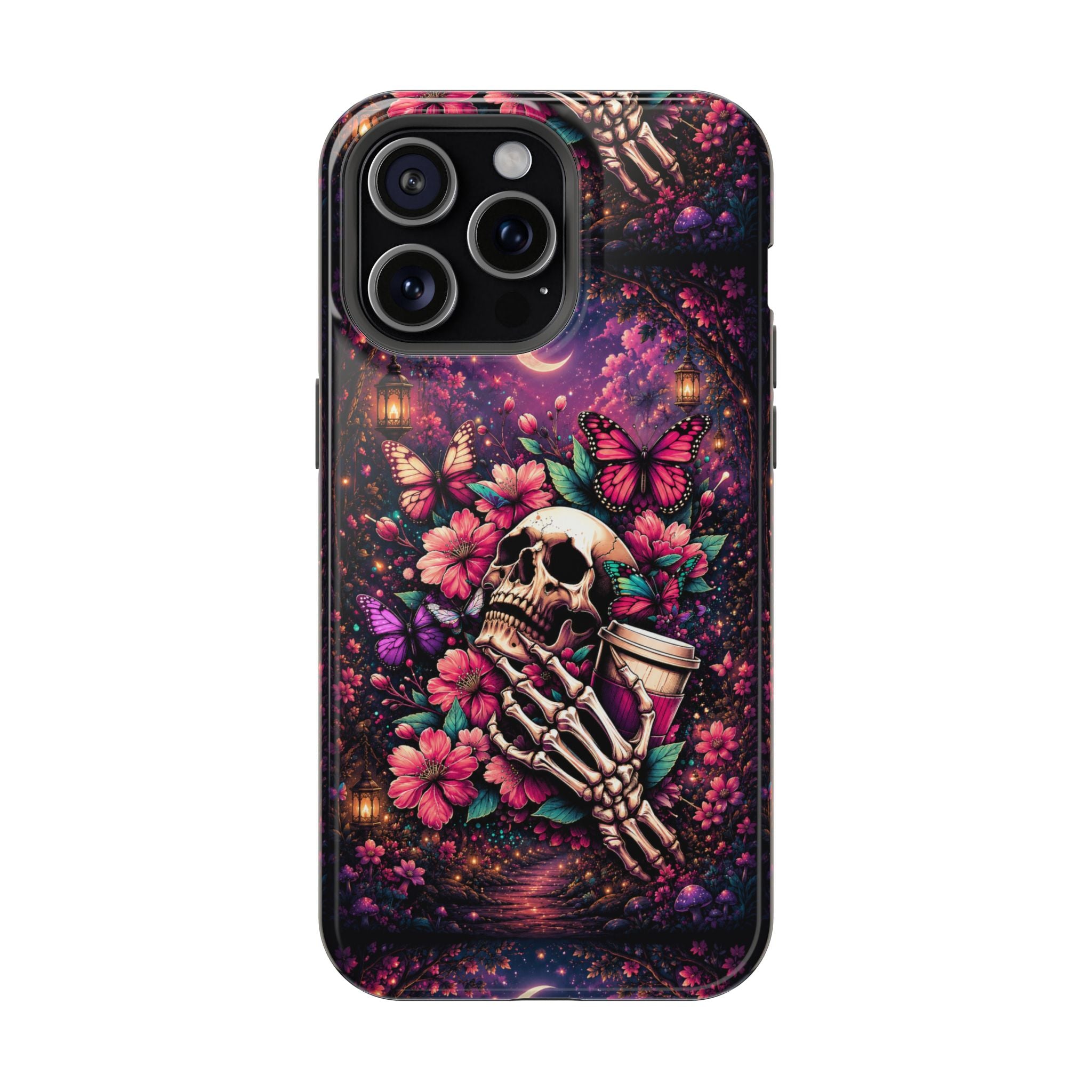 Skull & Butterflies Phone Case – Gothic Floral MagSafe-Compatible Case