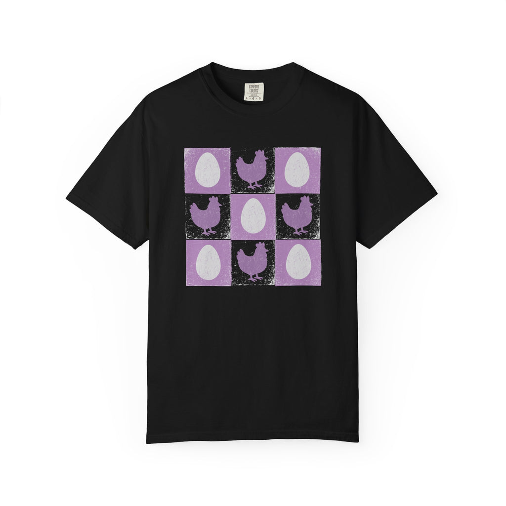 Charming Chicken Print T-Shirt, Rooster Checkerboard Tee