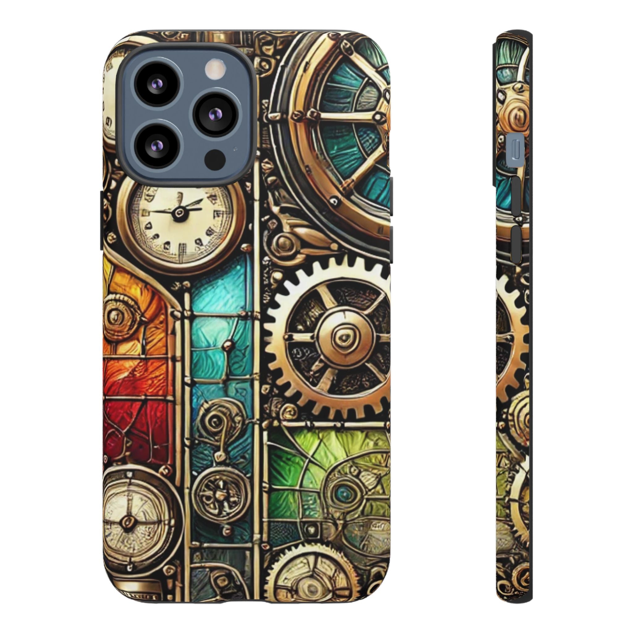 Steampunk Faux Stained Glass iPhone Case – 3D Full-Wrap Protective Cover with TPU Liner